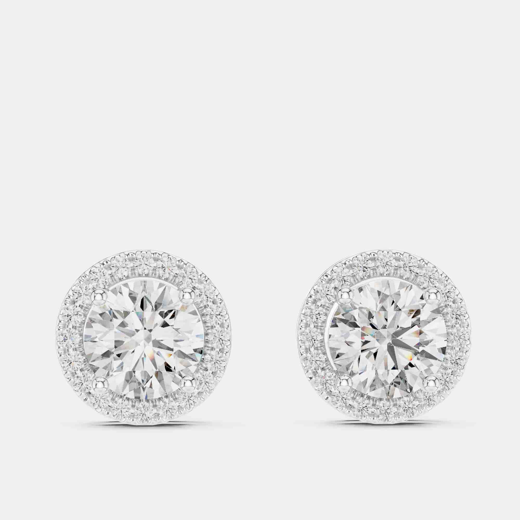 2.4 cts Round 18k White Gold Solitaire Lab Grown Diamond Single Halo Earrings