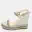 Christian Louboutin Pyraclou Size 38 Silver Glitter and Leather Wedge Sandals