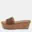 Tory Burch Elaine Size 40 Brown Laser Cut Leather Platform Slide Sandals