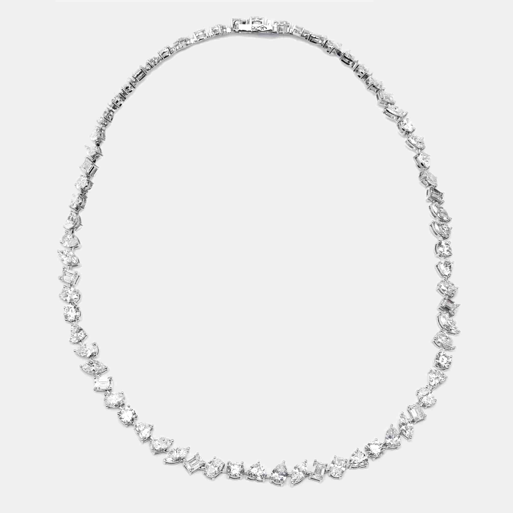 35.5 cts Oval, Pear, Marquise, Emerald Cut, Heart, Round Lab Grown Diamonds 18k White Gold Necklace