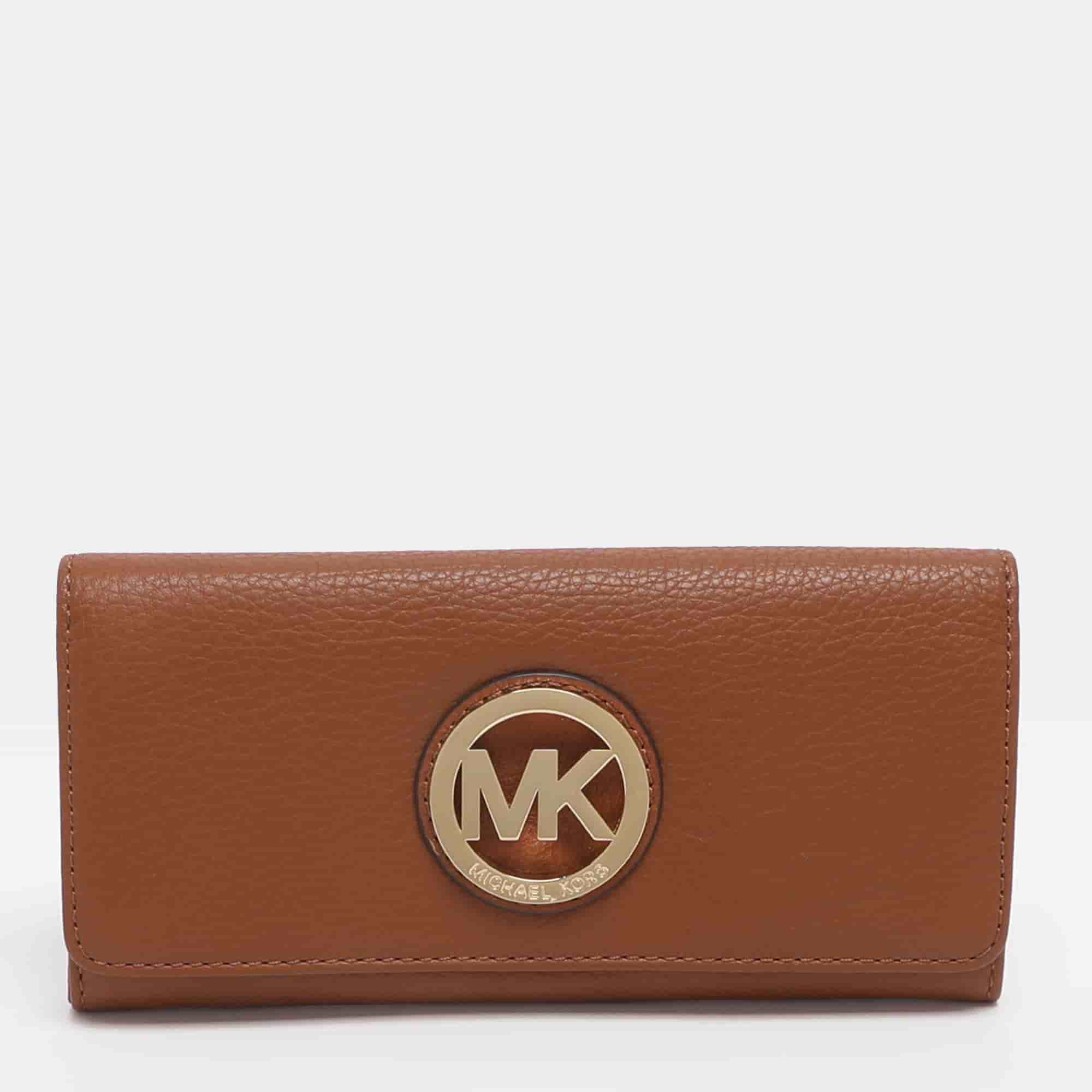 Michael Kors Fulton Brown Leather Flap Continental Wallet