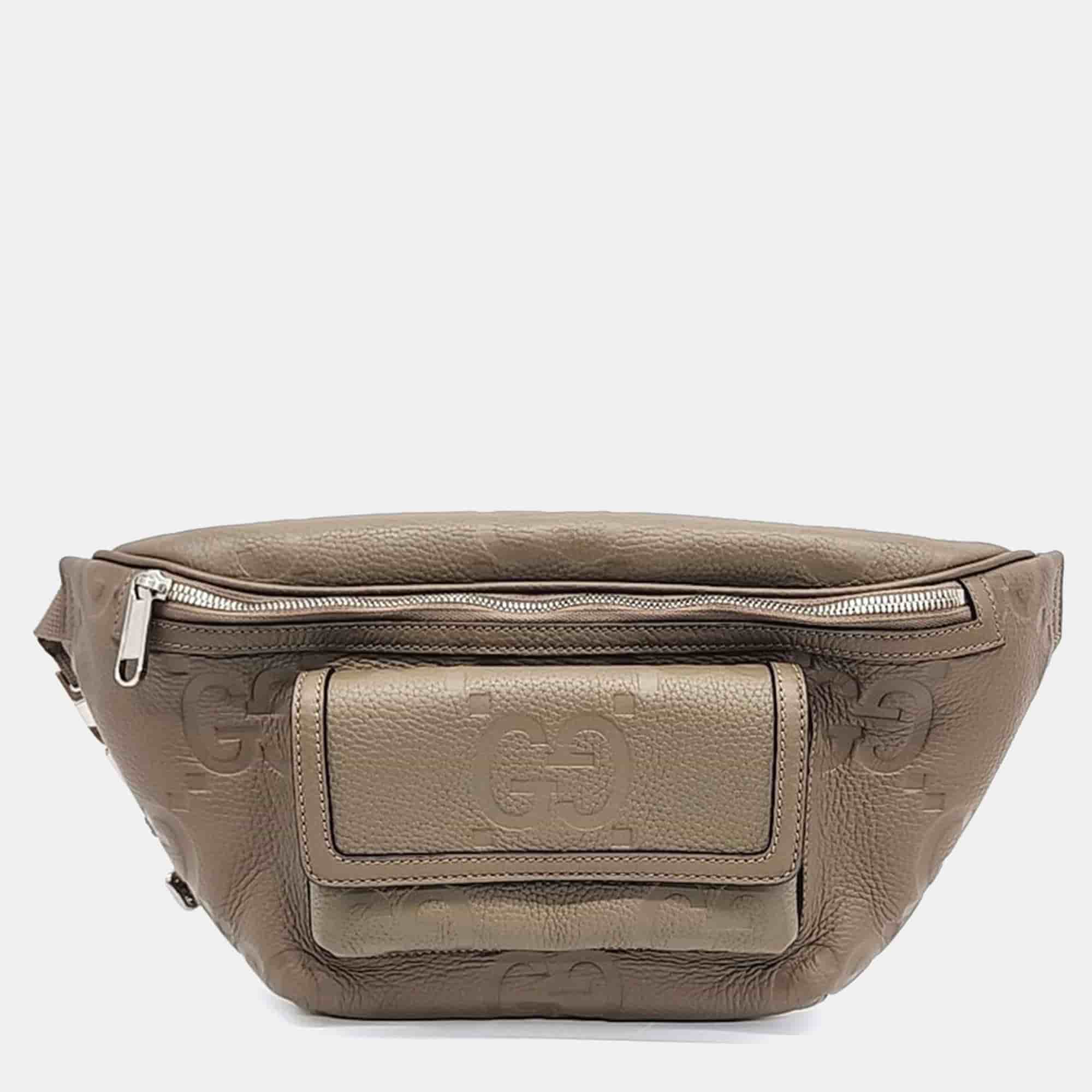 Gucci Beige Leather GG Embossed Belt Bag