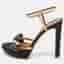 Malone Souliers Lauren Size 39 Black/Gold Leather and Satin Platform Sandals