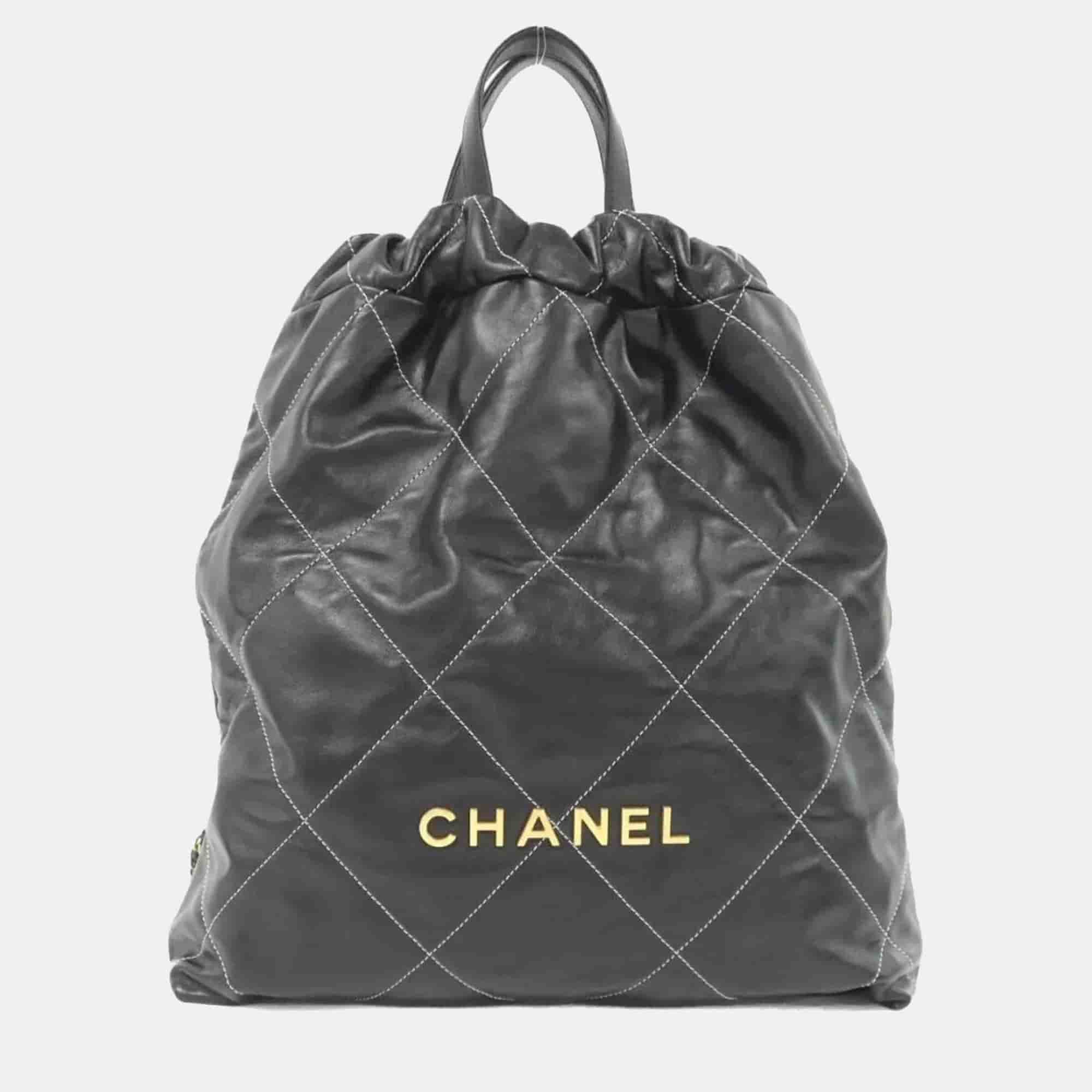 Chanel 22 Black Calfskin Leather Backpack