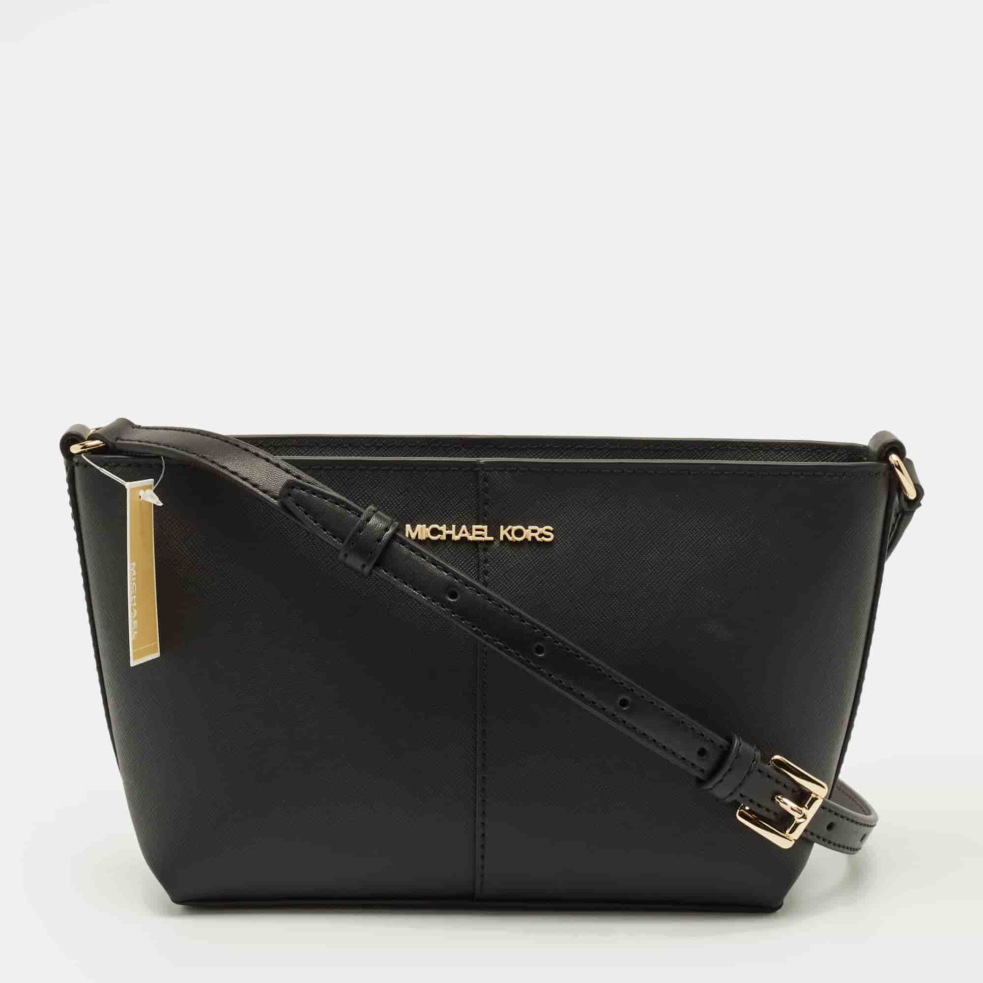 Michael Kors Jet Set Travel Black Leather Crossbody Bag