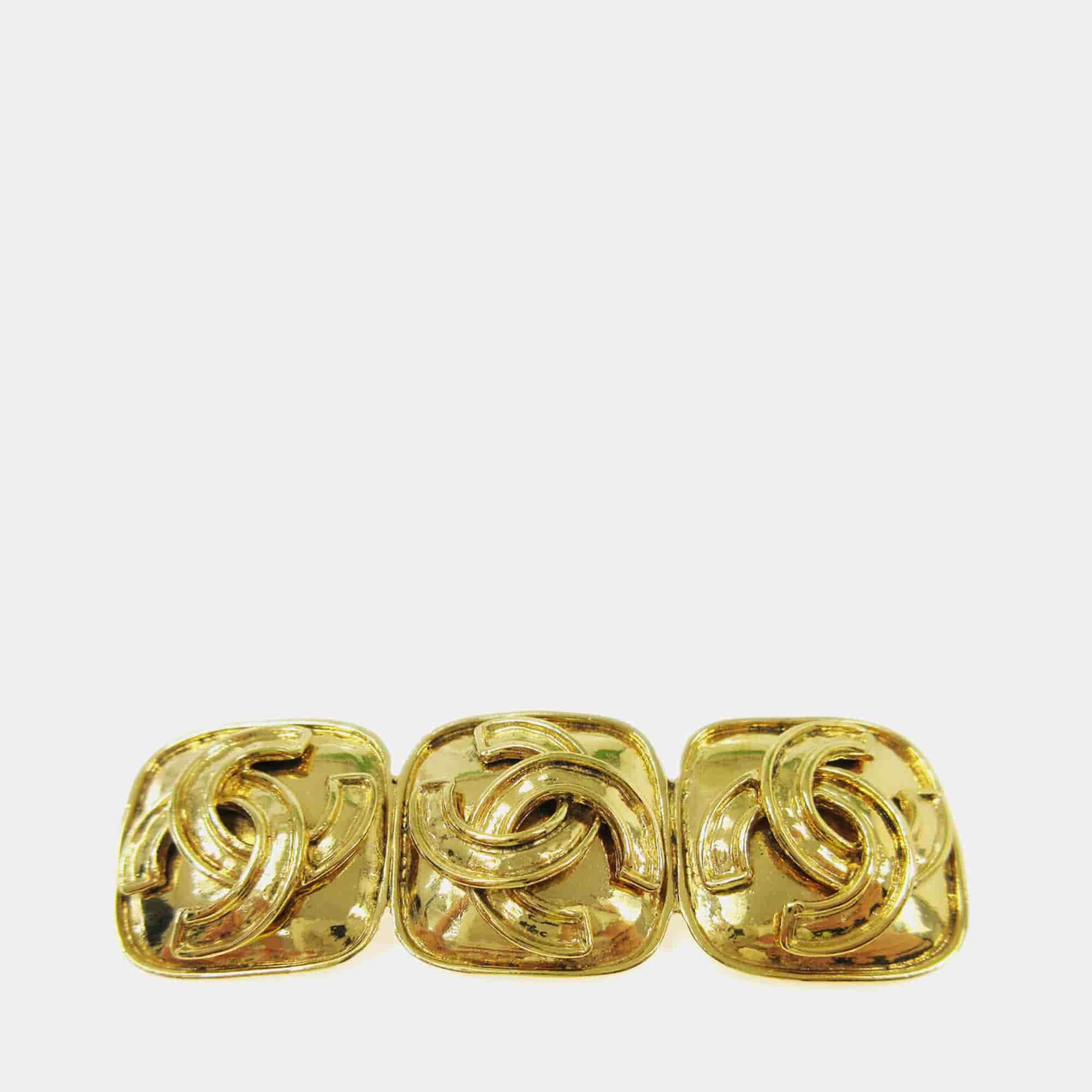 Chanel Triple Cc Brooch Pin Gold