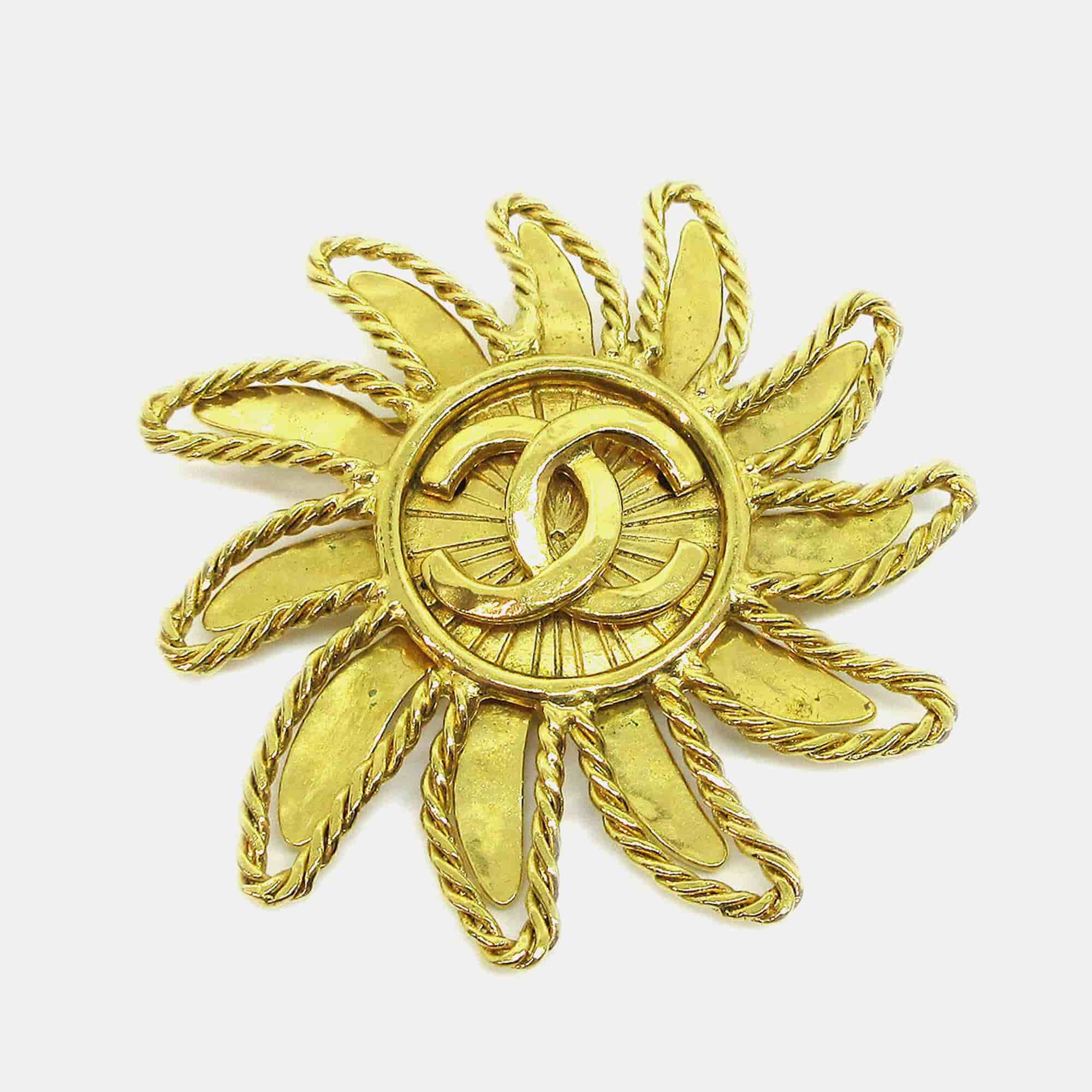 Chanel Sun Brooch Pin Gold