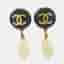 Chanel Vintage 95P Black Resin Faux Pearl Gold Plated CC Button Drop Clip -On Women's Earrings