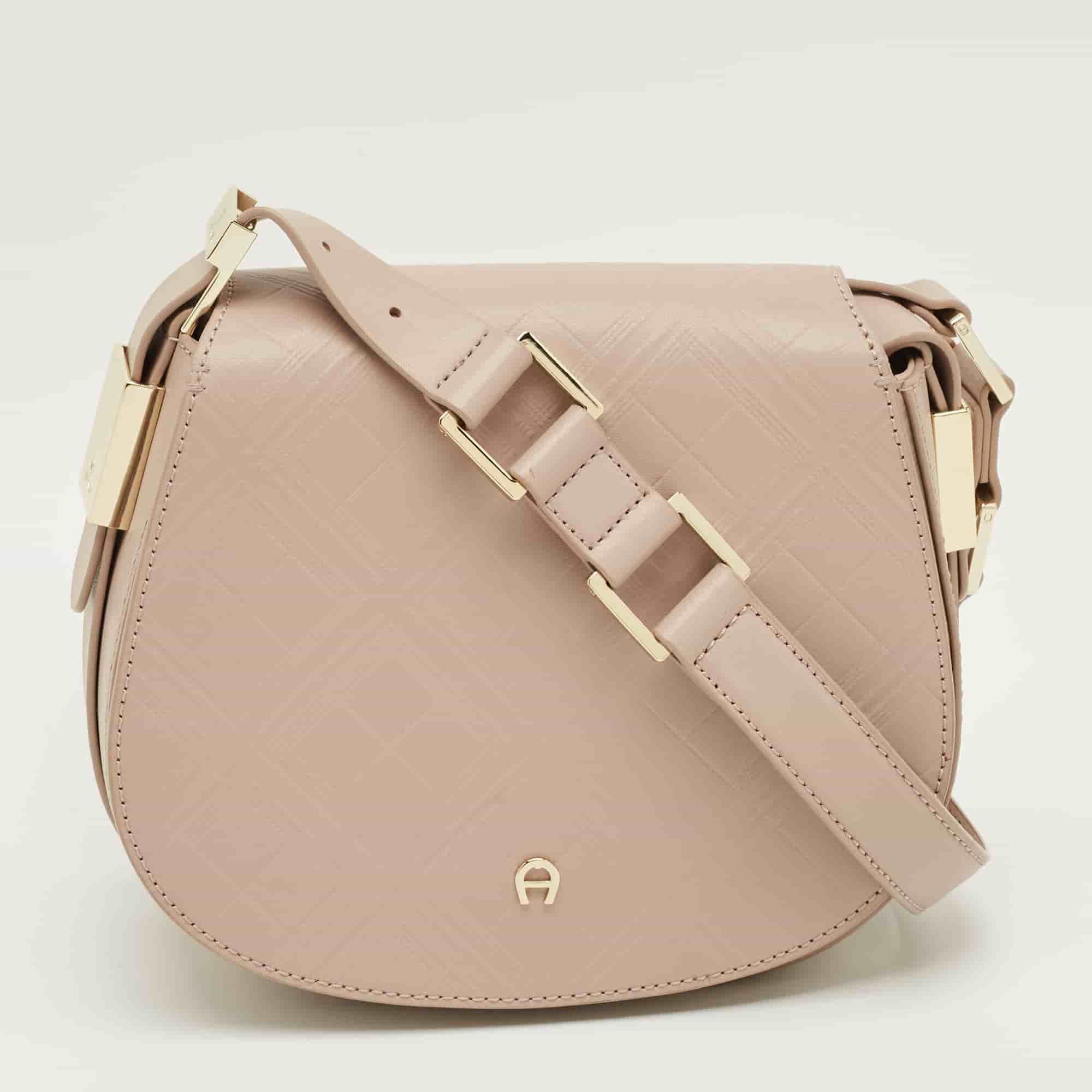 Aigner Vittoria Old Rose Embossed Leather Shoulder Bag