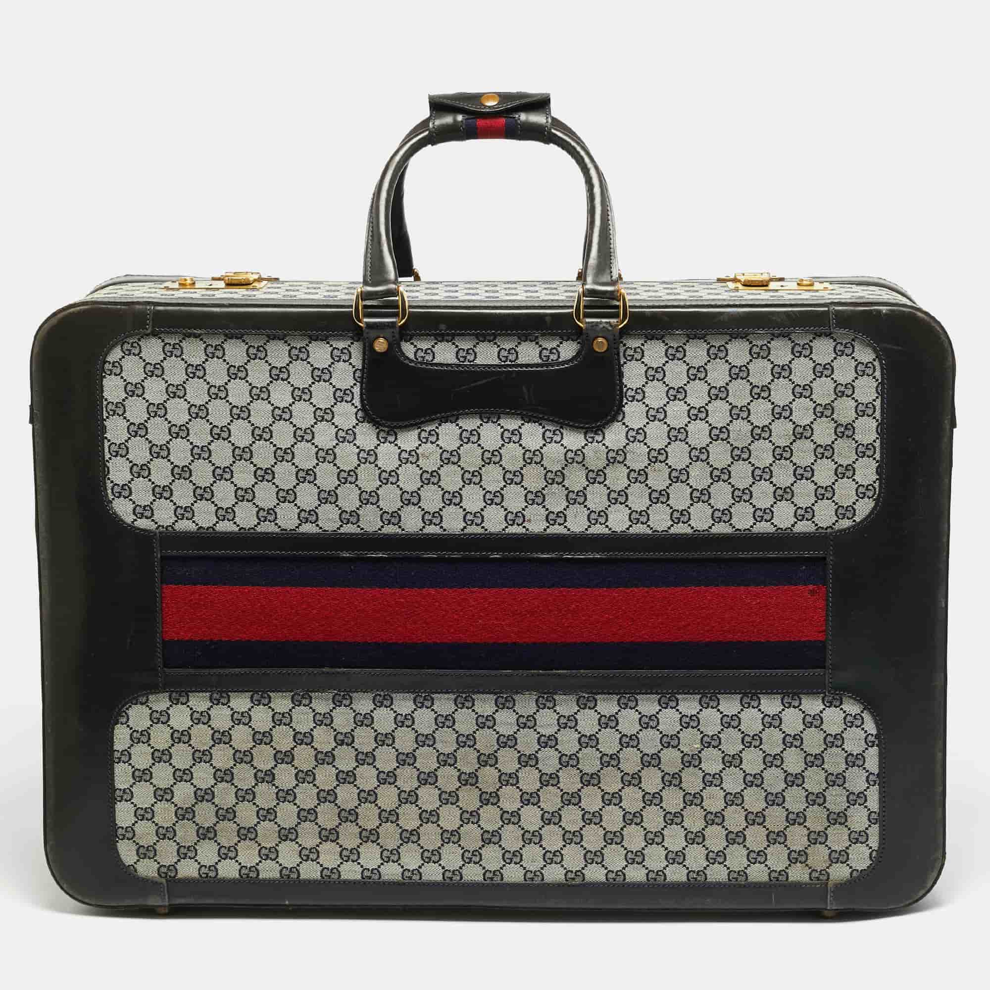 Gucci Black/Navy Blue GG Canvas and Leather Web Trunk Suitcase