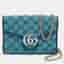 Gucci GG Marmont Blue/Black GG Diagonal Quilt Canvas and Leather Wallet on Chain