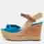 Prada Sport Size 37 Blue/Brown Suede and Leather Cork Espadrille Platform Wedge Sandals