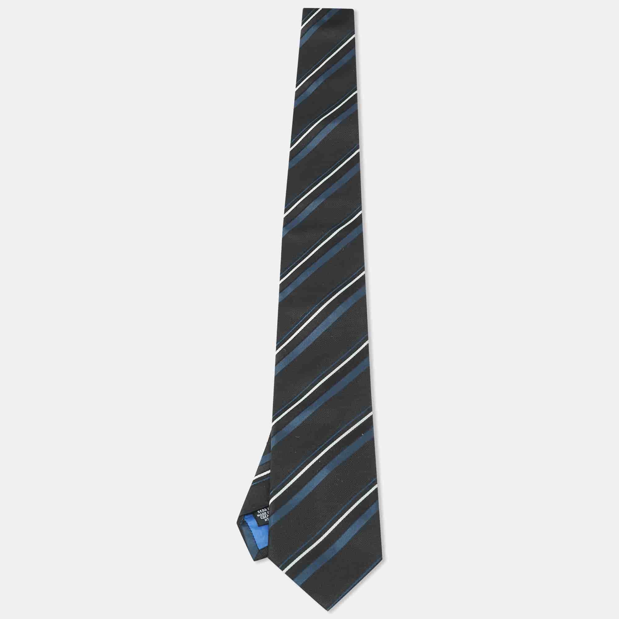 Boss By Hugo Boss Black Diagonal Striped Silk Tie