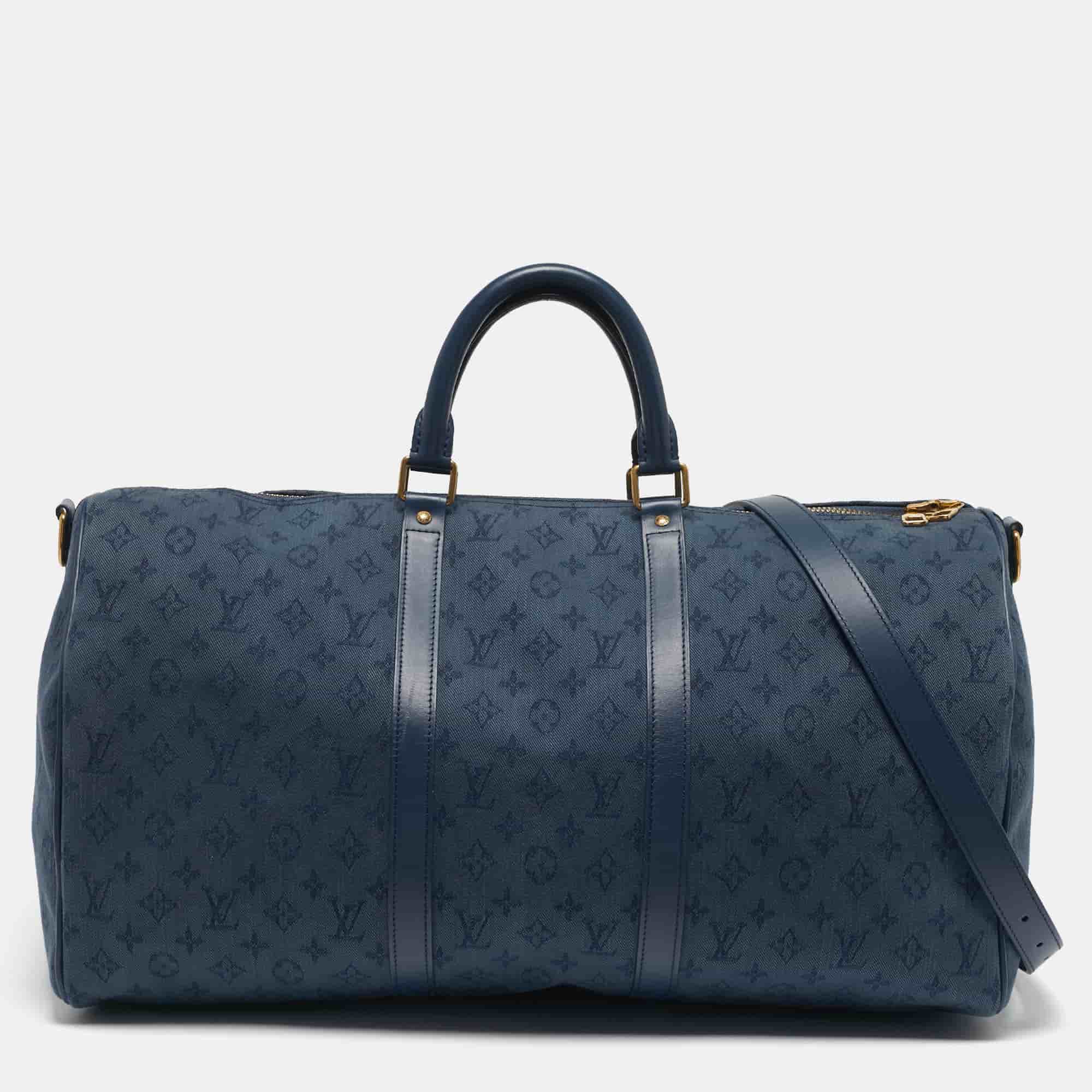 Louis Vuitton Keepall Bandouliere 50 Navy Monogram Denim Duffel Bag