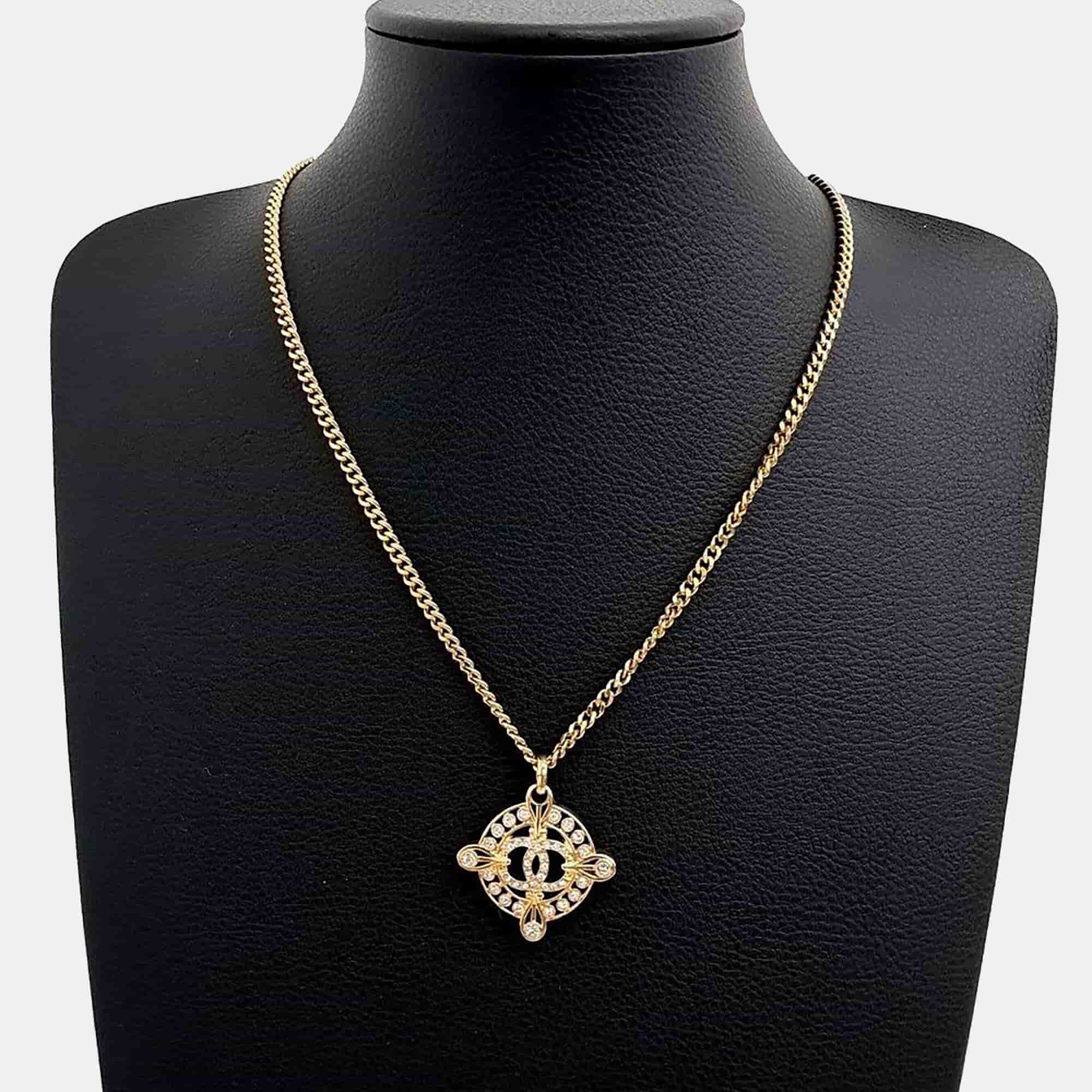 Chanel Gold Tone CC Pendant Necklace