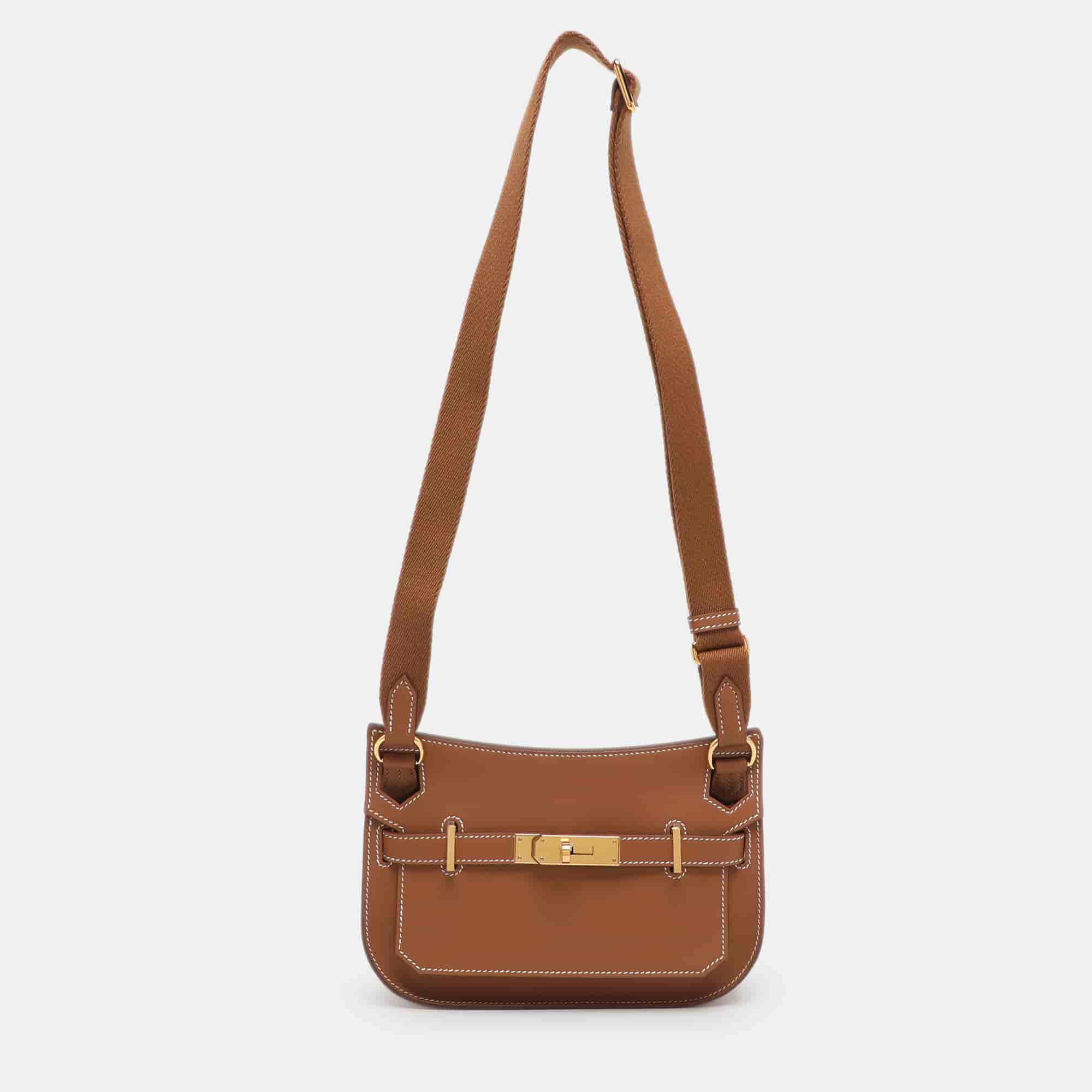 Herm&egrave;s Jypsiere Mini Gold Finish Brown Leather Shoulder Bag