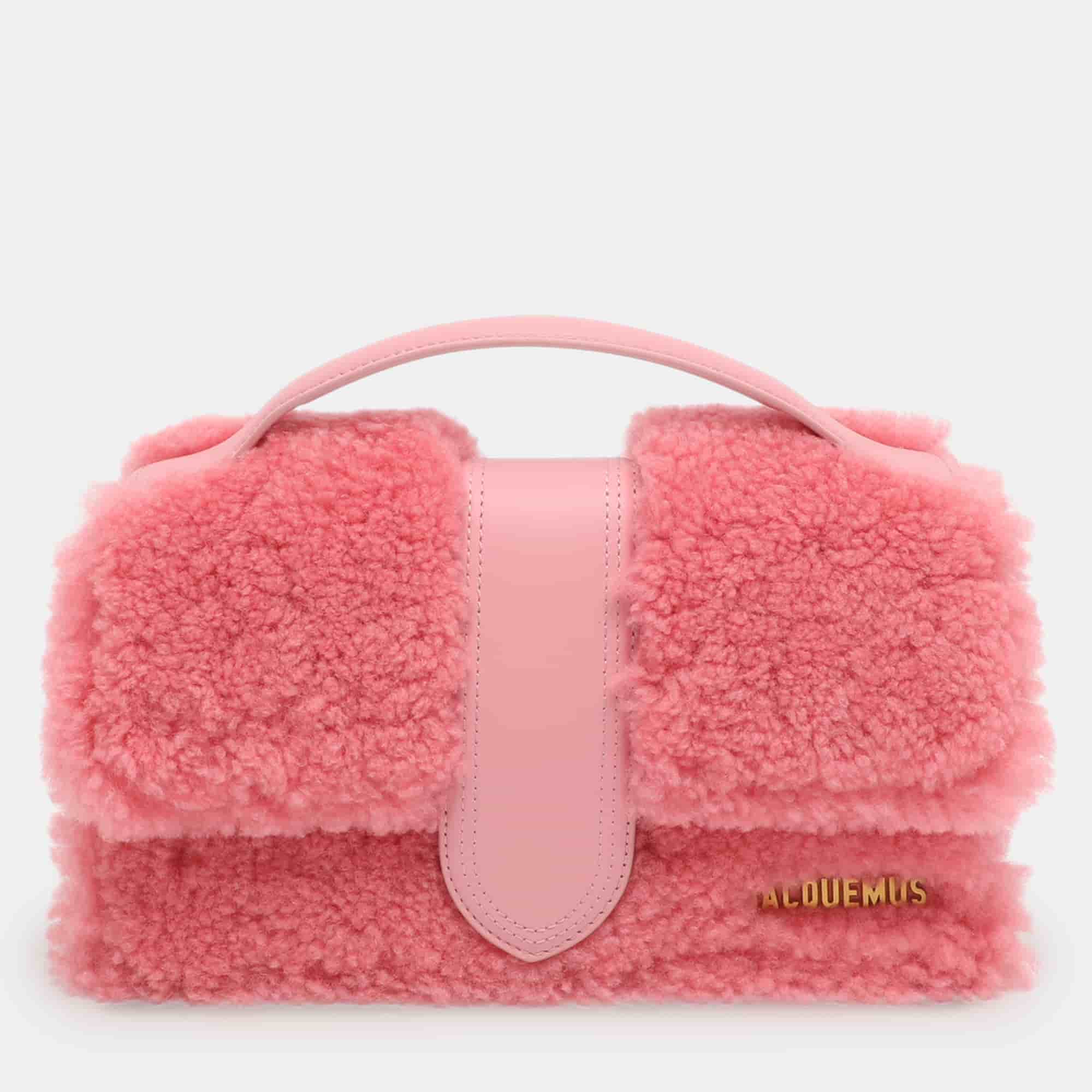 Jacquemus Le Bambino Pink Leather and Shearling Fur Top Handle Bag