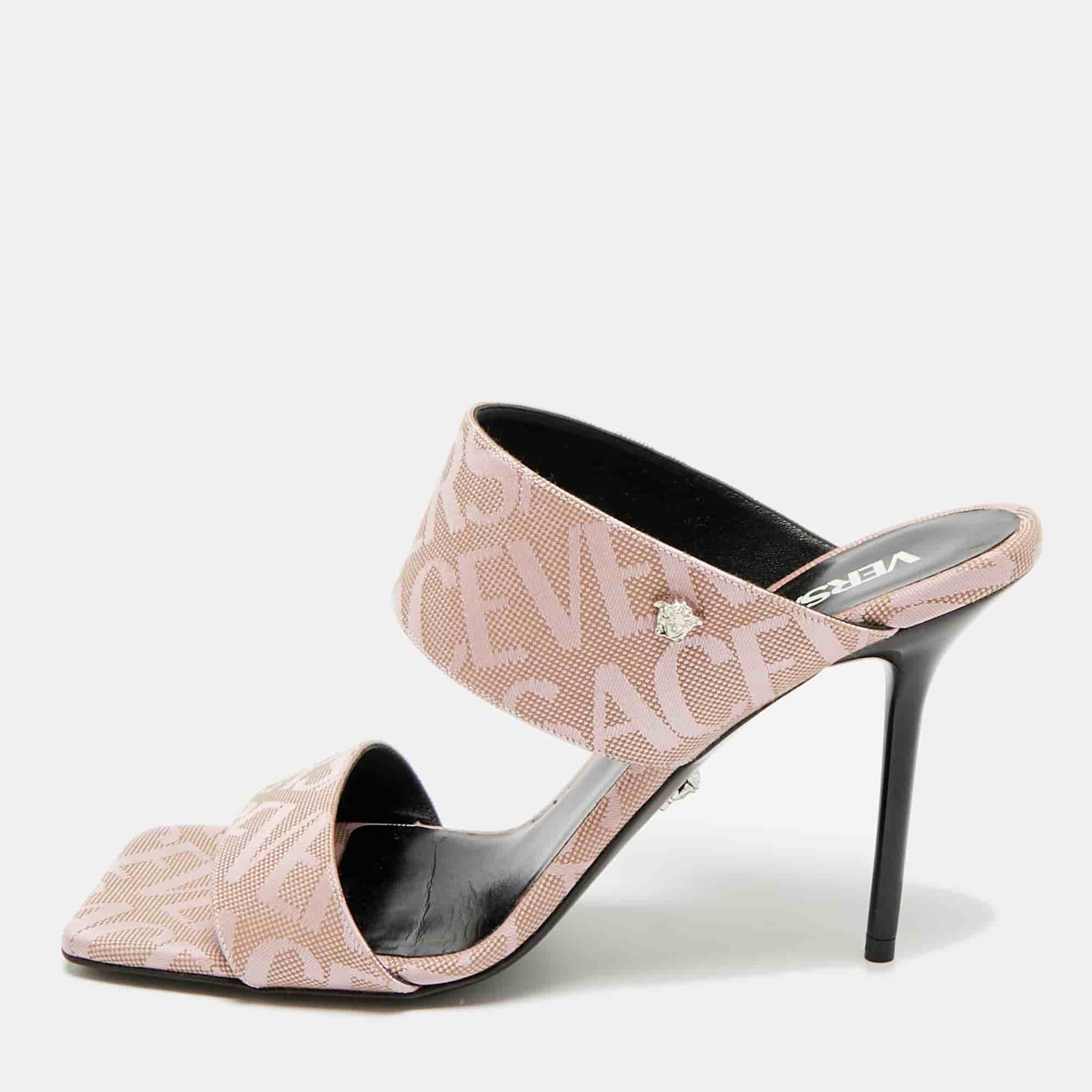 Versace Medusa Size 40 Pink Canvas Slide Sandals