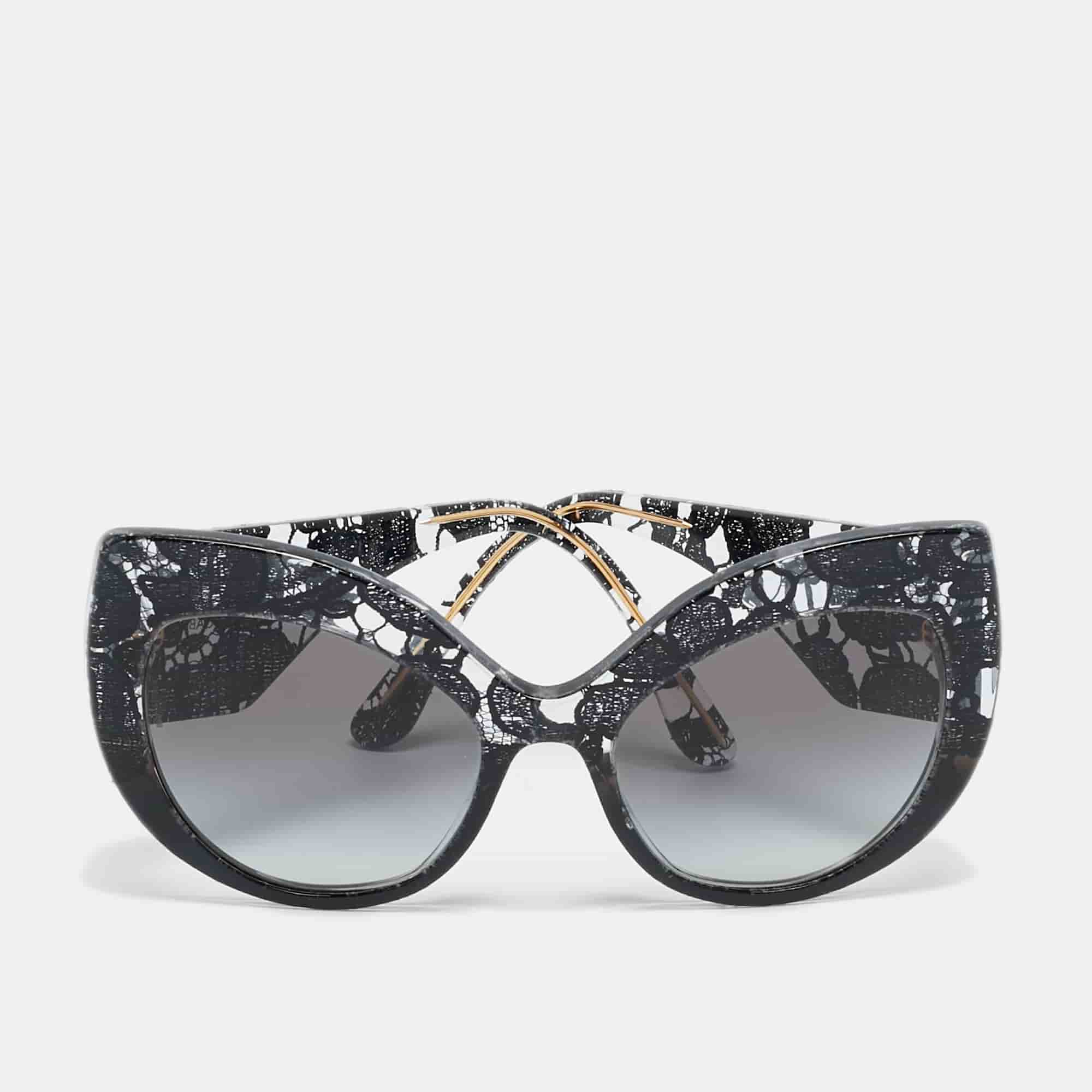 Dolce & Gabbana Black Gradient Lace Print Butterfly Sunglasses