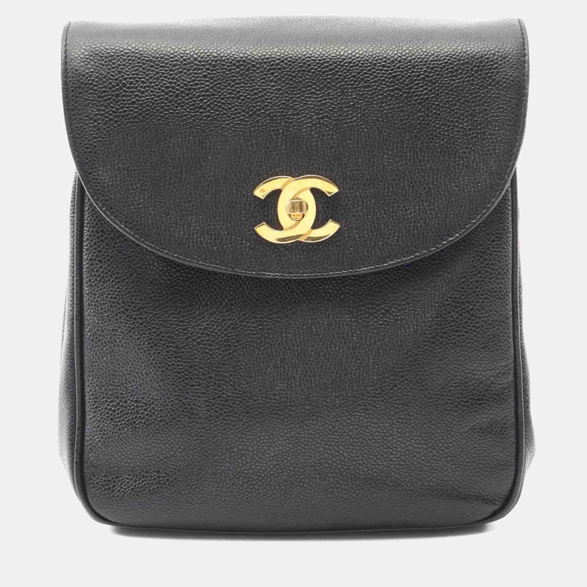 Chanel Coco Mark Backpack Bag In Calfskin Leather Cowhide Black