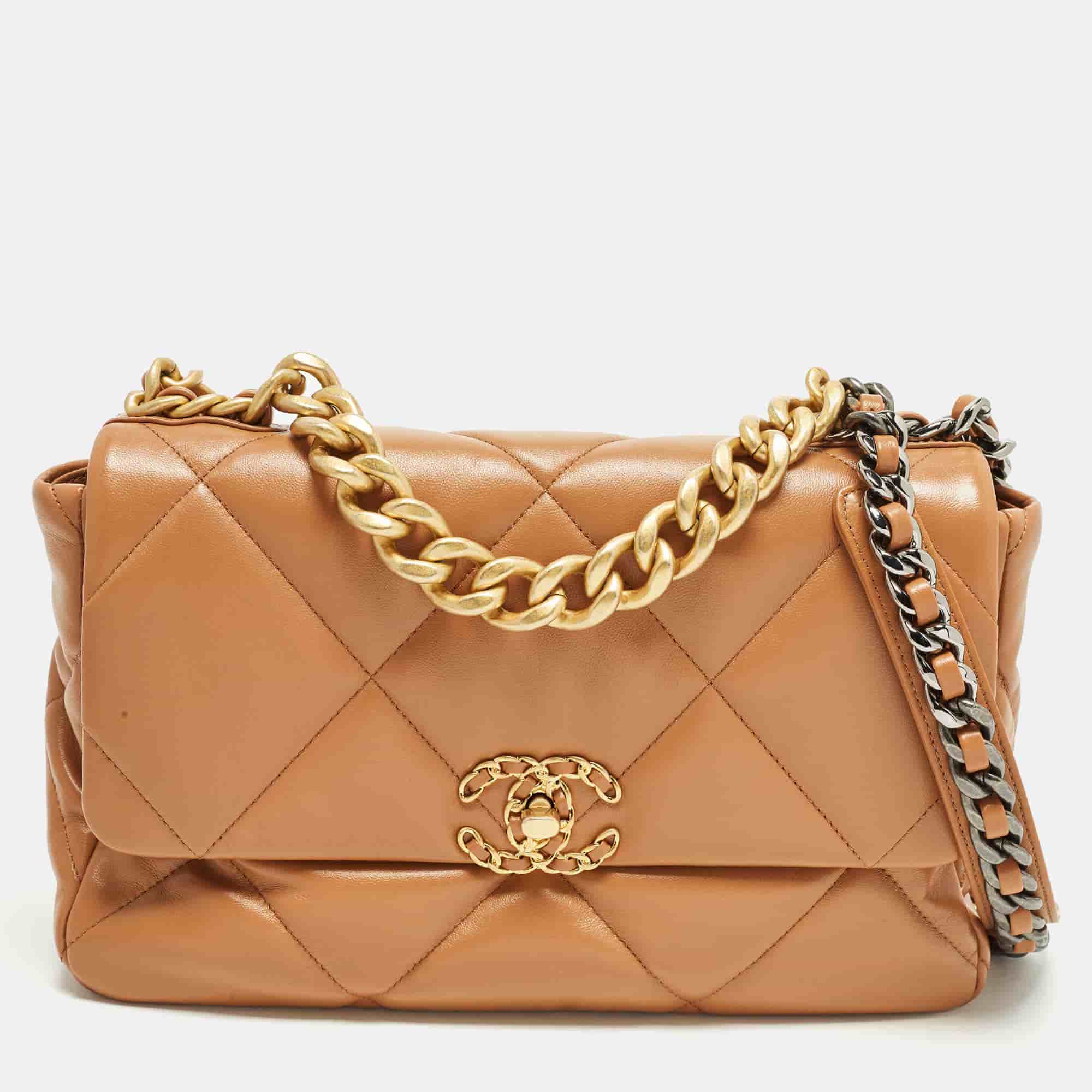 Chanel 19 Large Brown Quilted Leather Flap Bag