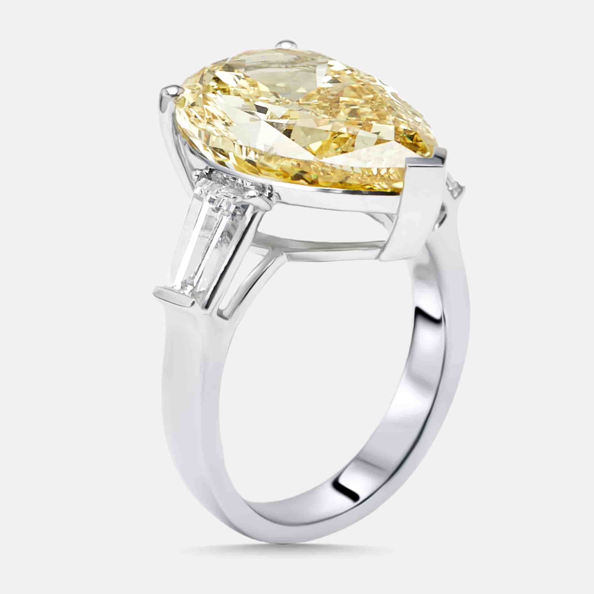 10 cts Pear, Trapezoid Lab Grown Diamonds 18k White Gold Ring Size 54