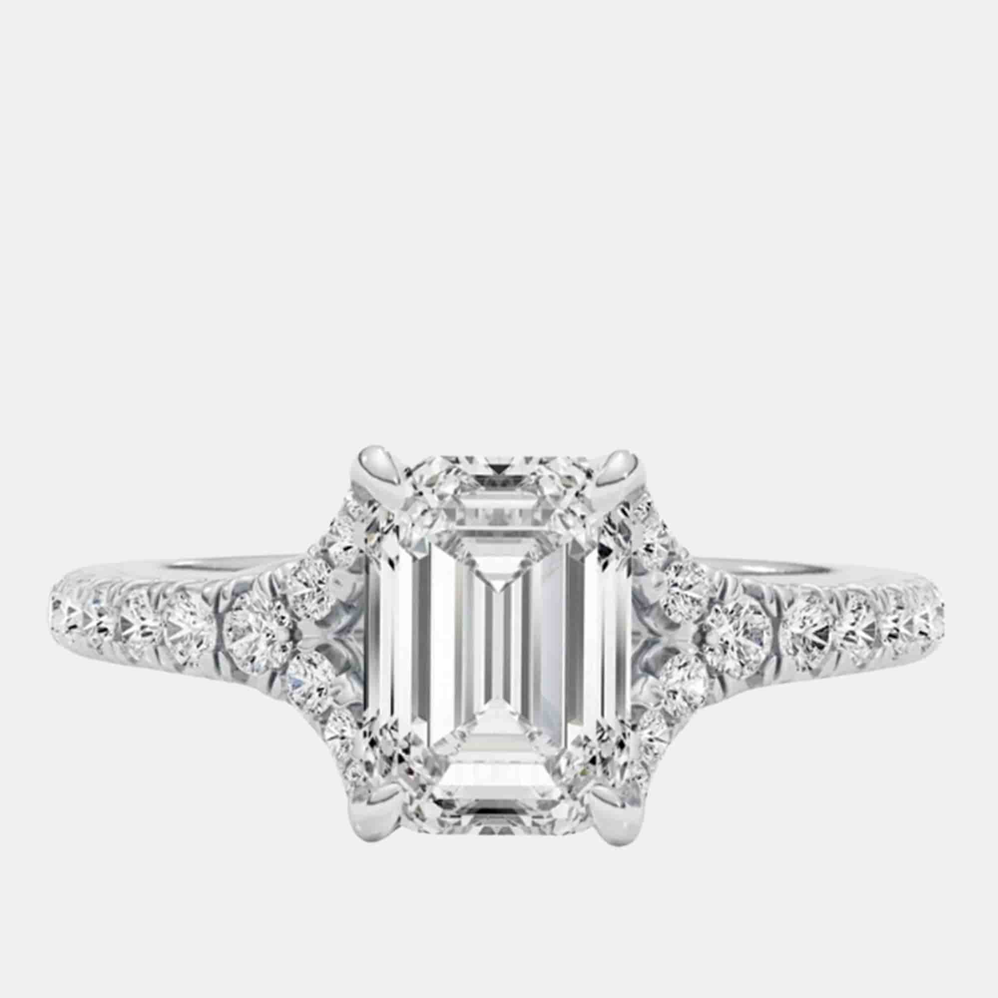 2.4 cts Lab Grown Emerald Diamond 14k White Gold Engagement Ring Size 52
