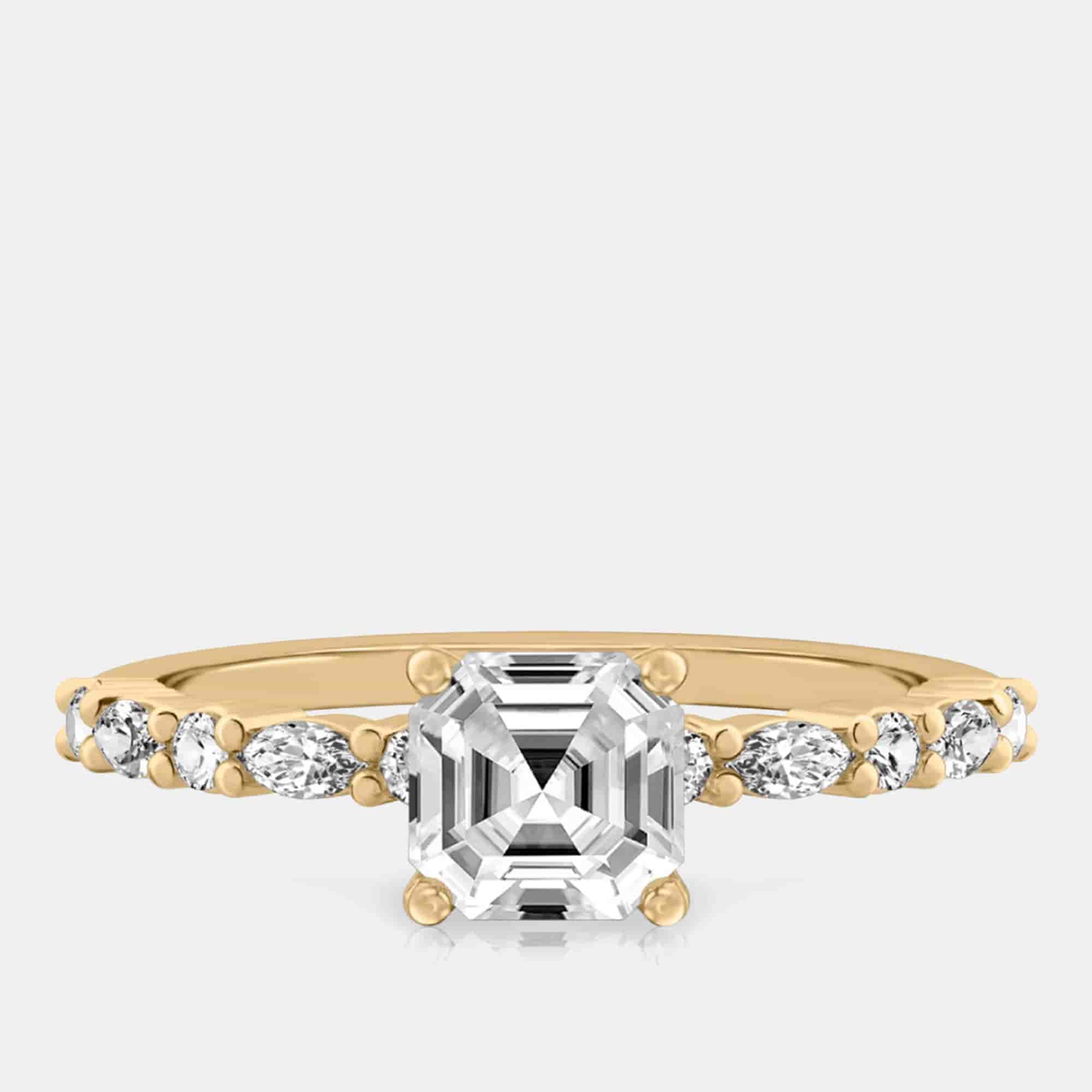 1.4 cts Asscher Lab Grown Diamond 14k Yellow Gold Wedding Ring Size 52