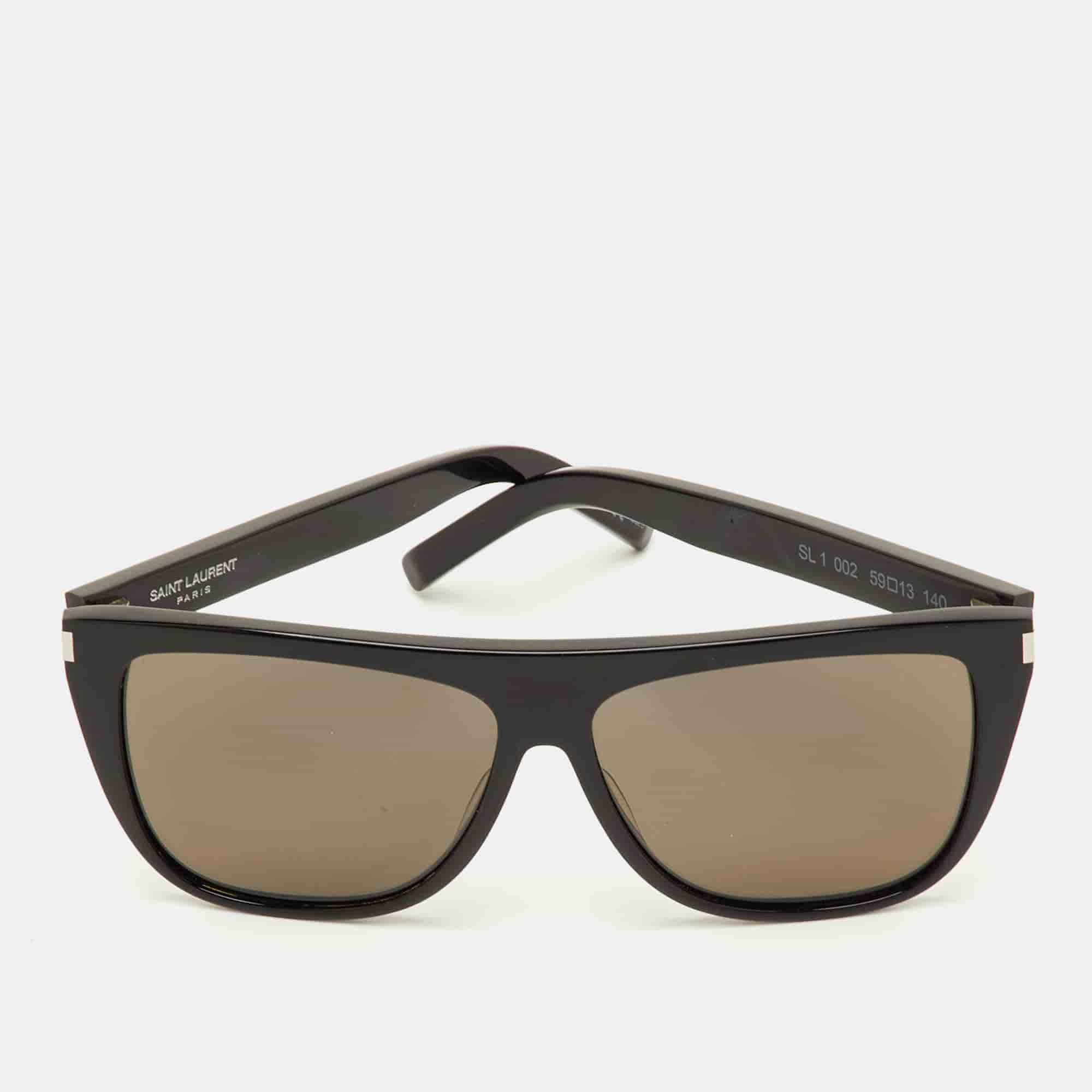 Saint Laurent Black/Grey Acetate SL 1 Rectangular Sunglasses