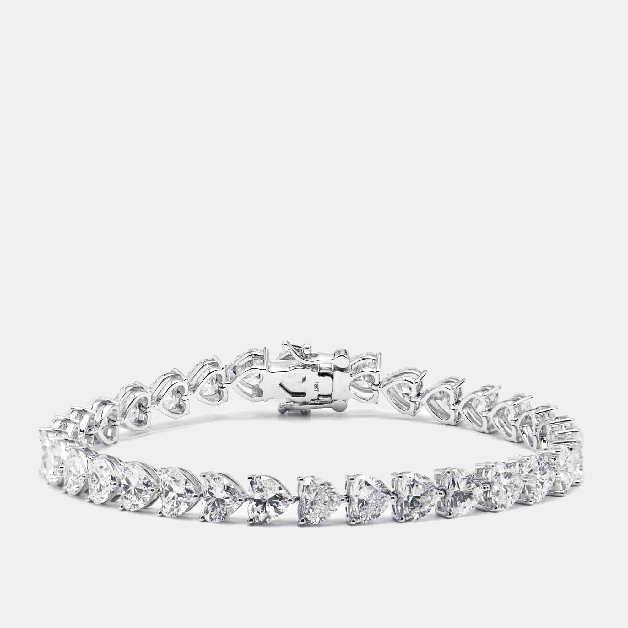16 cts Heart Lab Grown Diamonds 18k White Gold Bracelet