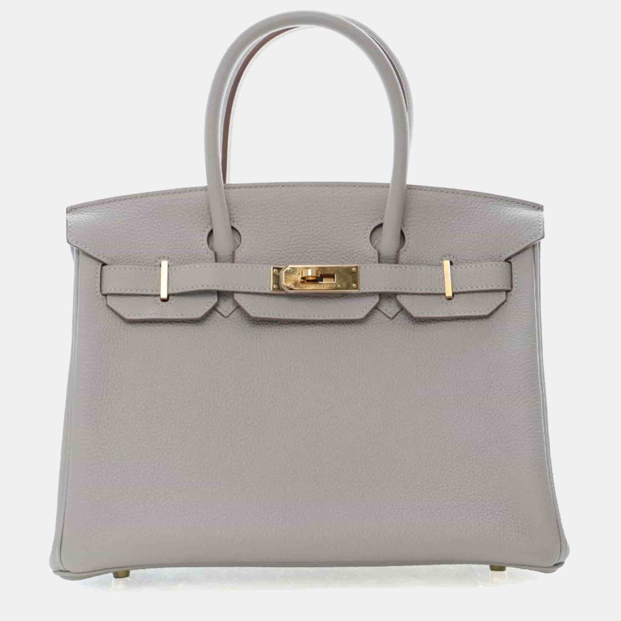 Hermes Birkin 30 Gris Perle Togo Calfskin Leather Top Handle Bag