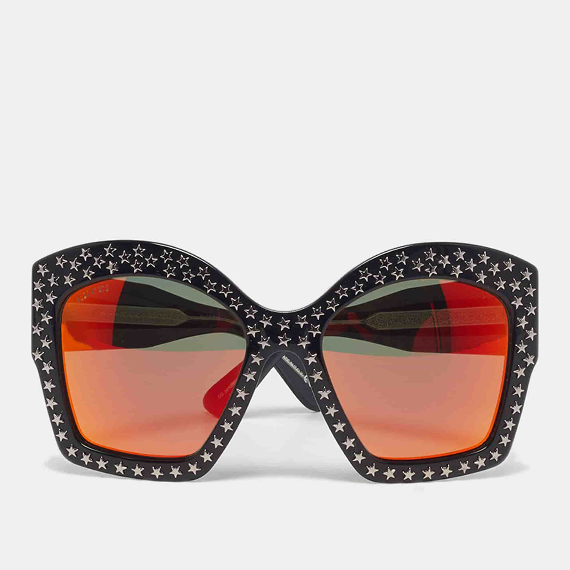 Gucci Black/Orange Mirrored GG3870/S Star Studded Butterfly Sunglasses