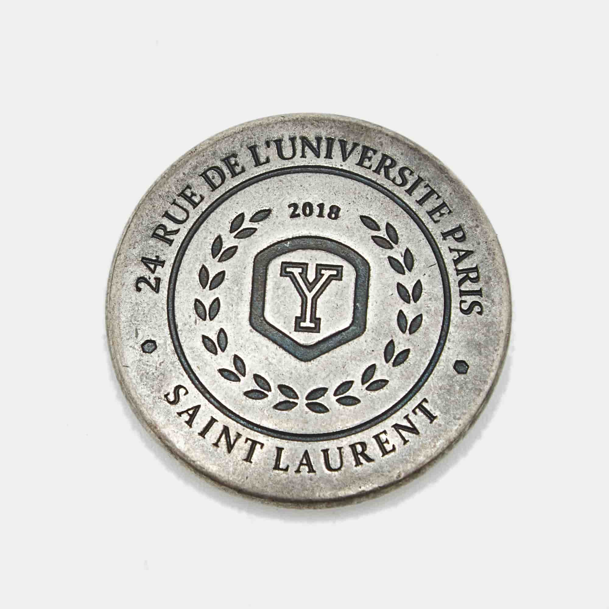 Saint Laurent Paris Silver Tone Medallion Pin Brooch