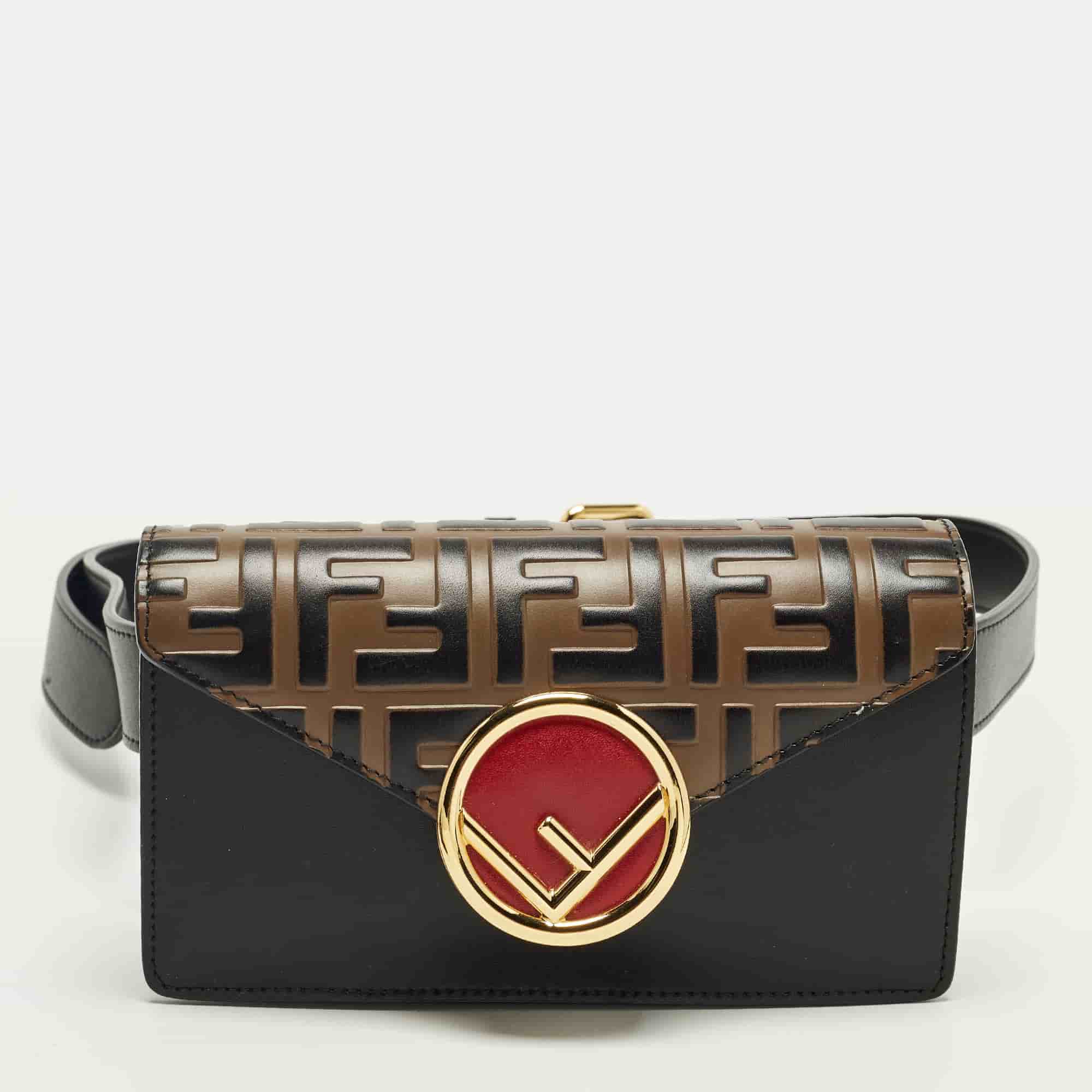 Fendi F Black/Brown FF Leather Belt Bag