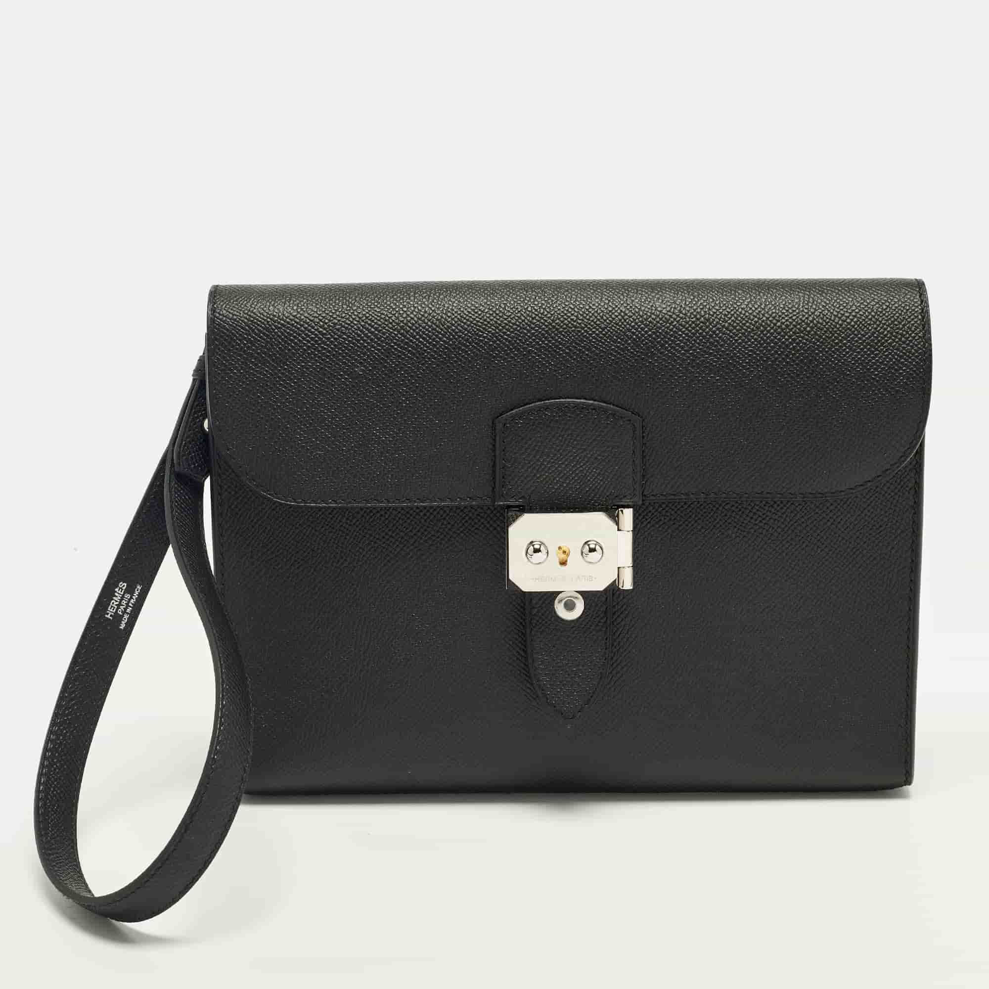 Hermes Sac a Depeches 24 Noir Epsom Leather Pouch