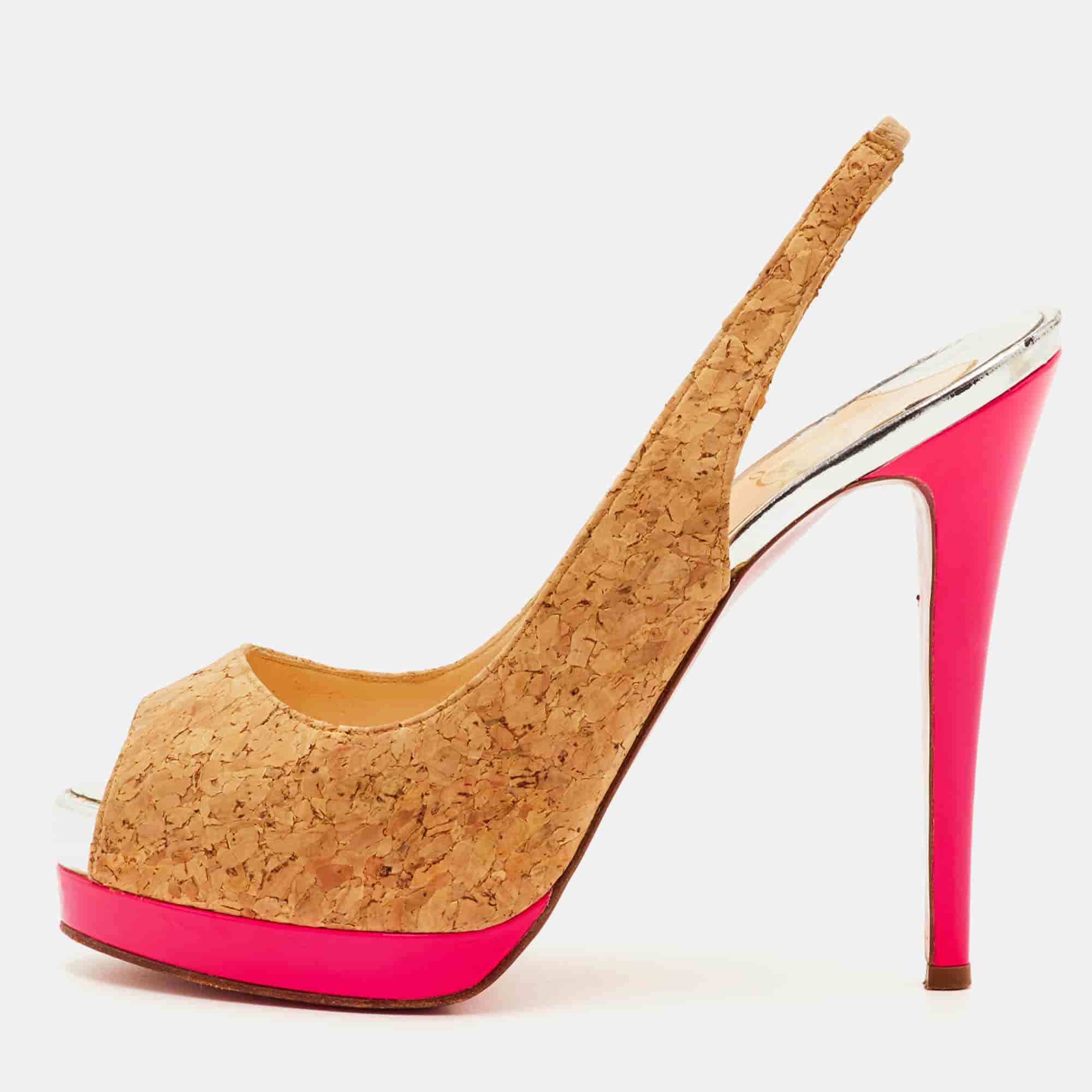 Christian Louboutin Catenita Size 39.5 Beige Cork Platform Slingback Sandals