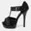 Fendi Size 37.5 Black Suede  T-Bar Ankle-Strap Platform Strap Sandals