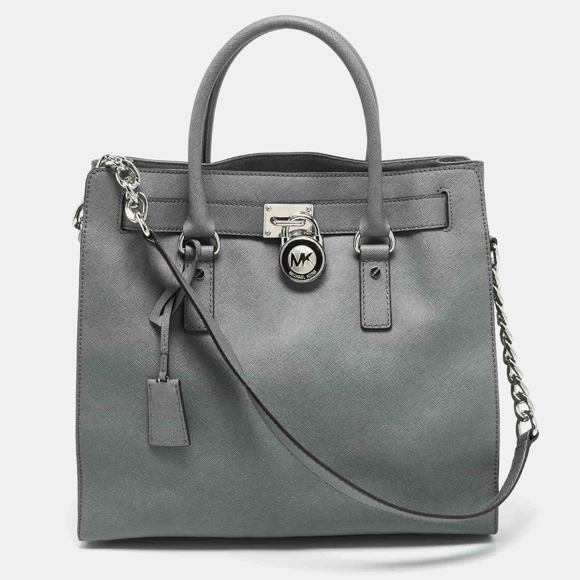 MICHAEL Michael Kors Hamilton North South Large Grey Leather Tote