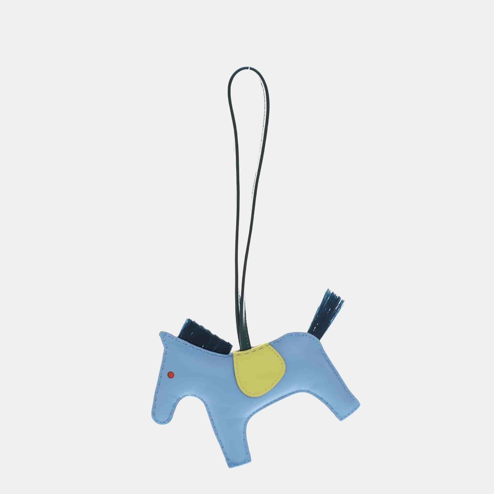 Hermes Rodeo MM Blue Milo Lambskin Leather Bag Charm