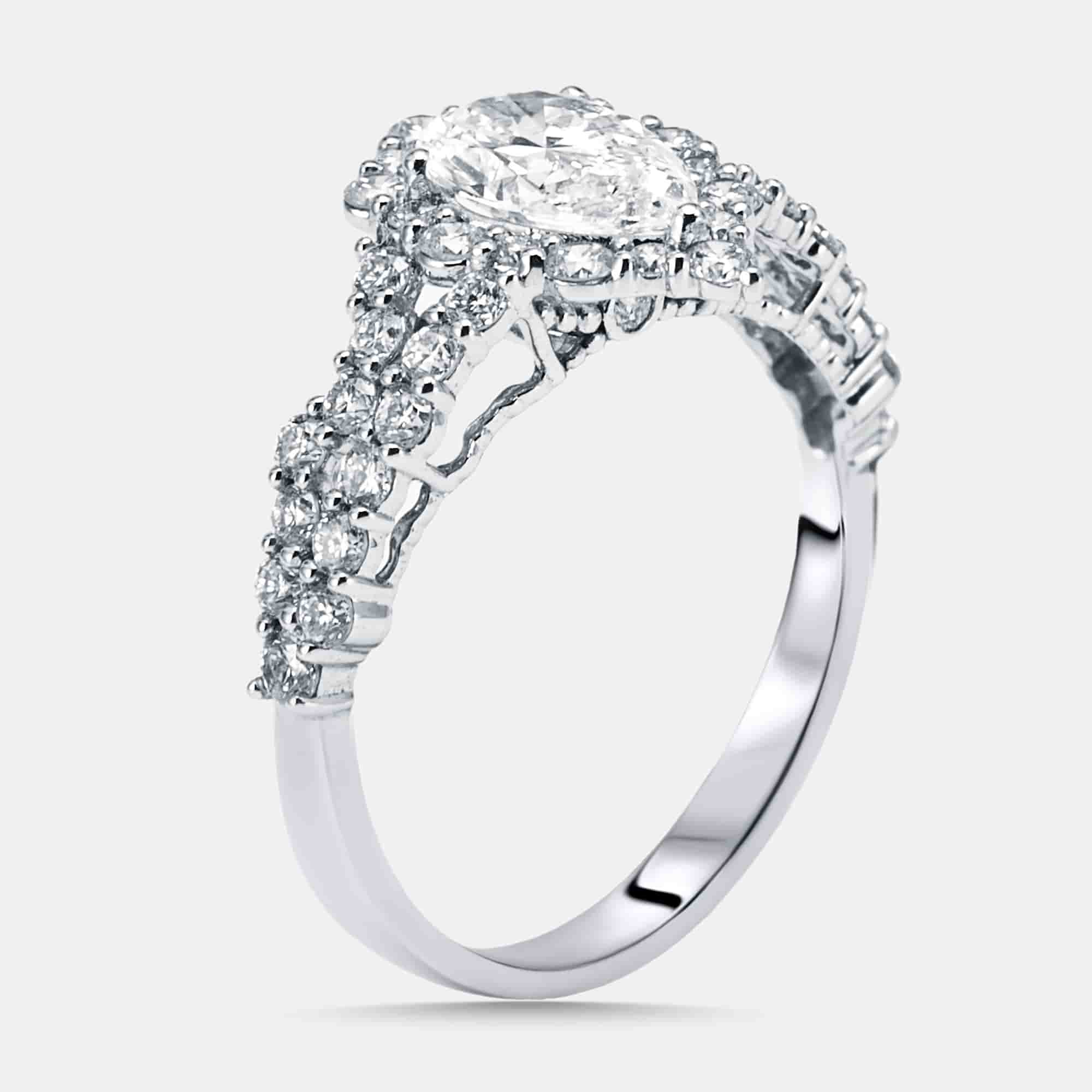 1.88 cts Pear Lab Grown Diamond 14K White Gold Ring Size 55
