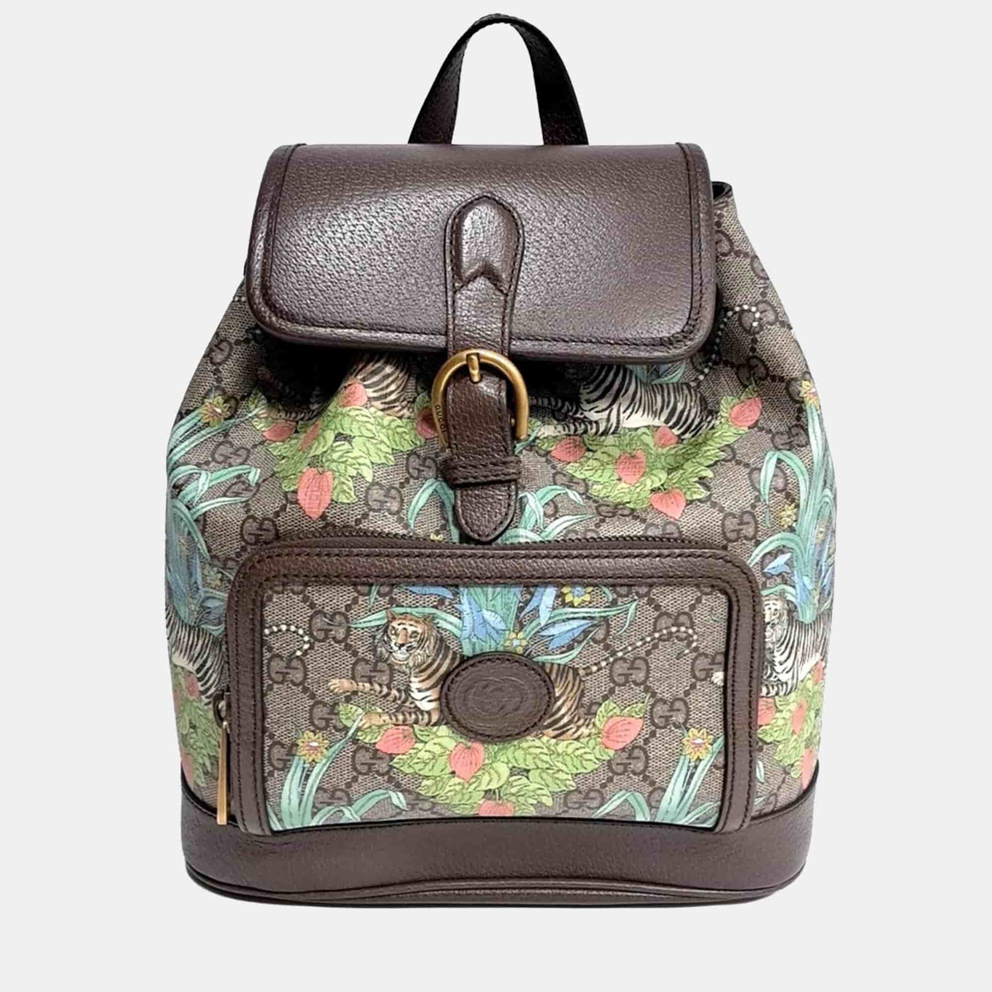 Gucci Brown PVC Tiger Interlocking Backpack