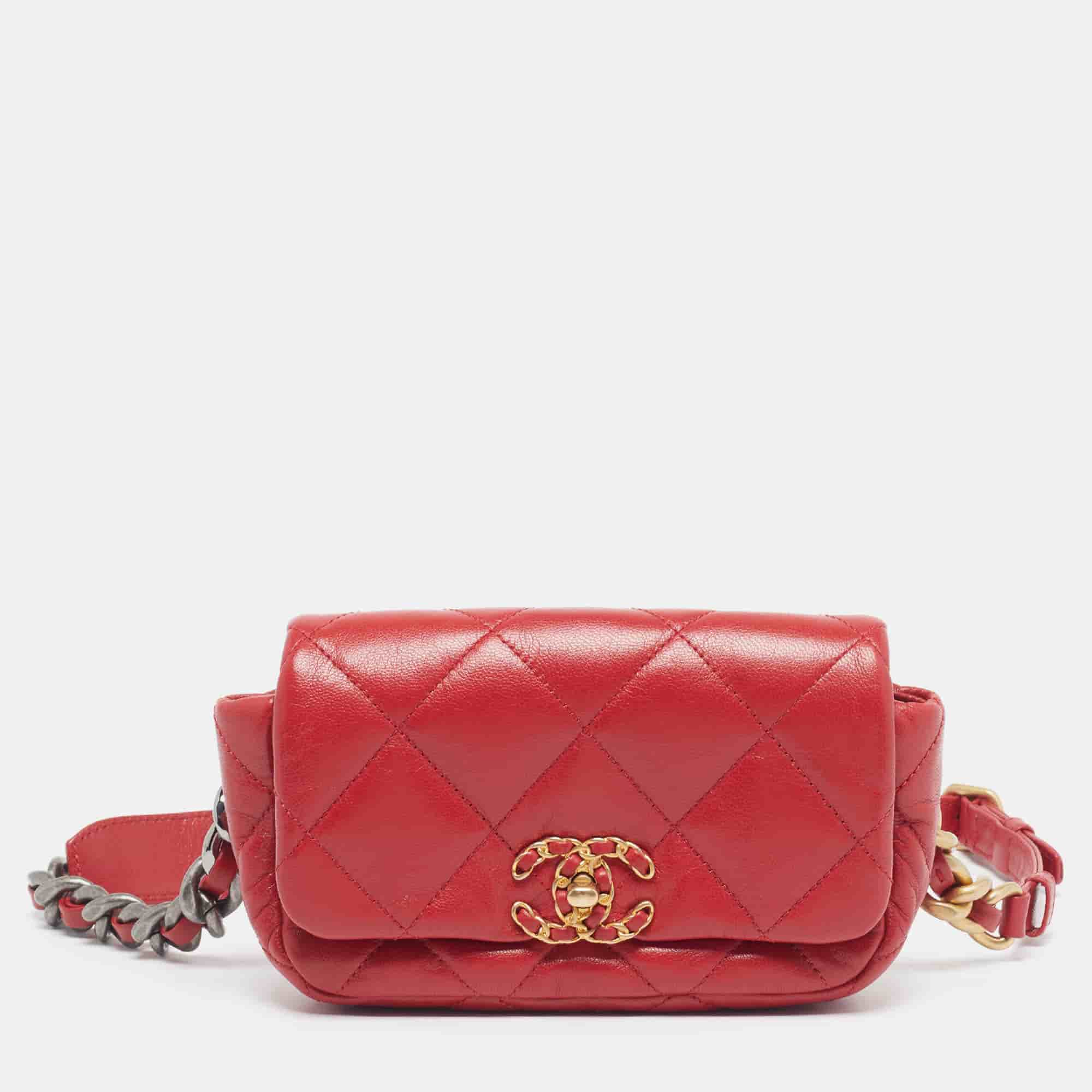 Chanel 19 Red Quilted Leather Belt Bag