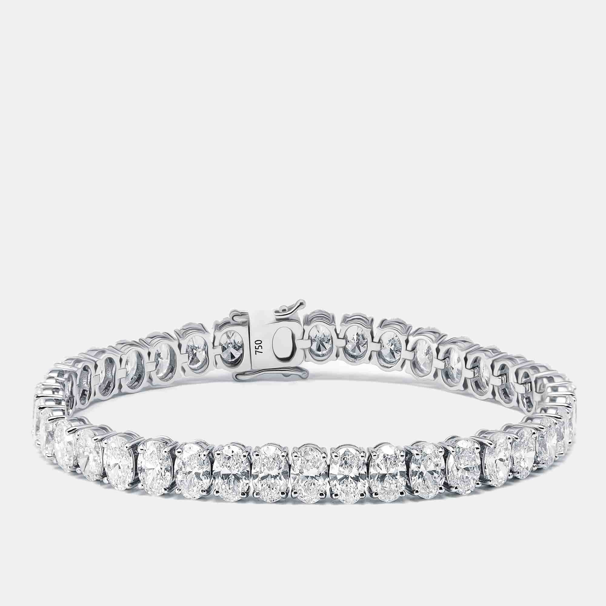 16 cts Oval Lab Grown Diamonds 18k White Gold Tennis Bracelet