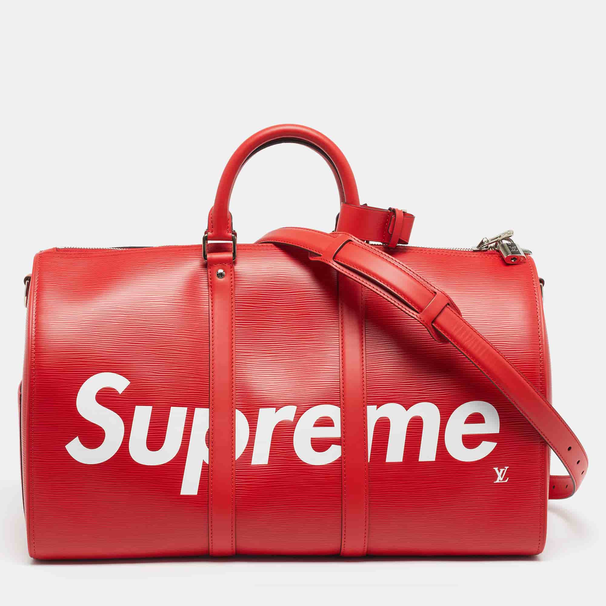 Louis Vuitton x Supreme Keepall Bandouliere 45 Red Epi Leather Duffel Bag