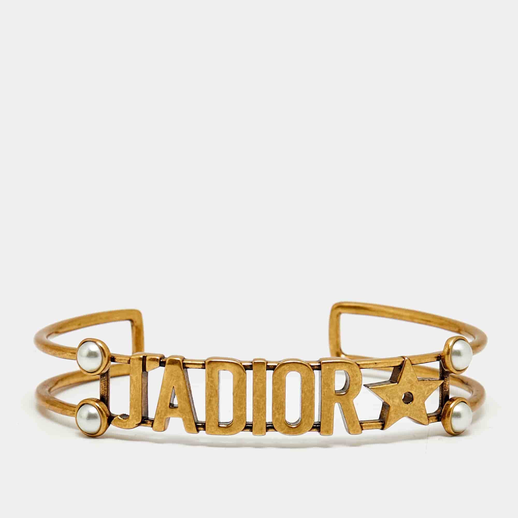 Dior  J'Adior Faux Pearl Gold Tone Cuff Bracelet