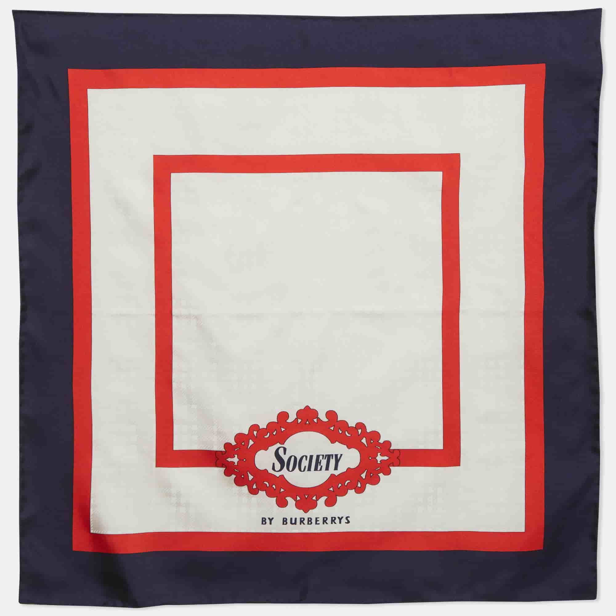 Burberry White/Navy Silk Archive Society Square Scarf