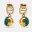 Aigner Logo Crystals Green Resin Gold Tone Earrings