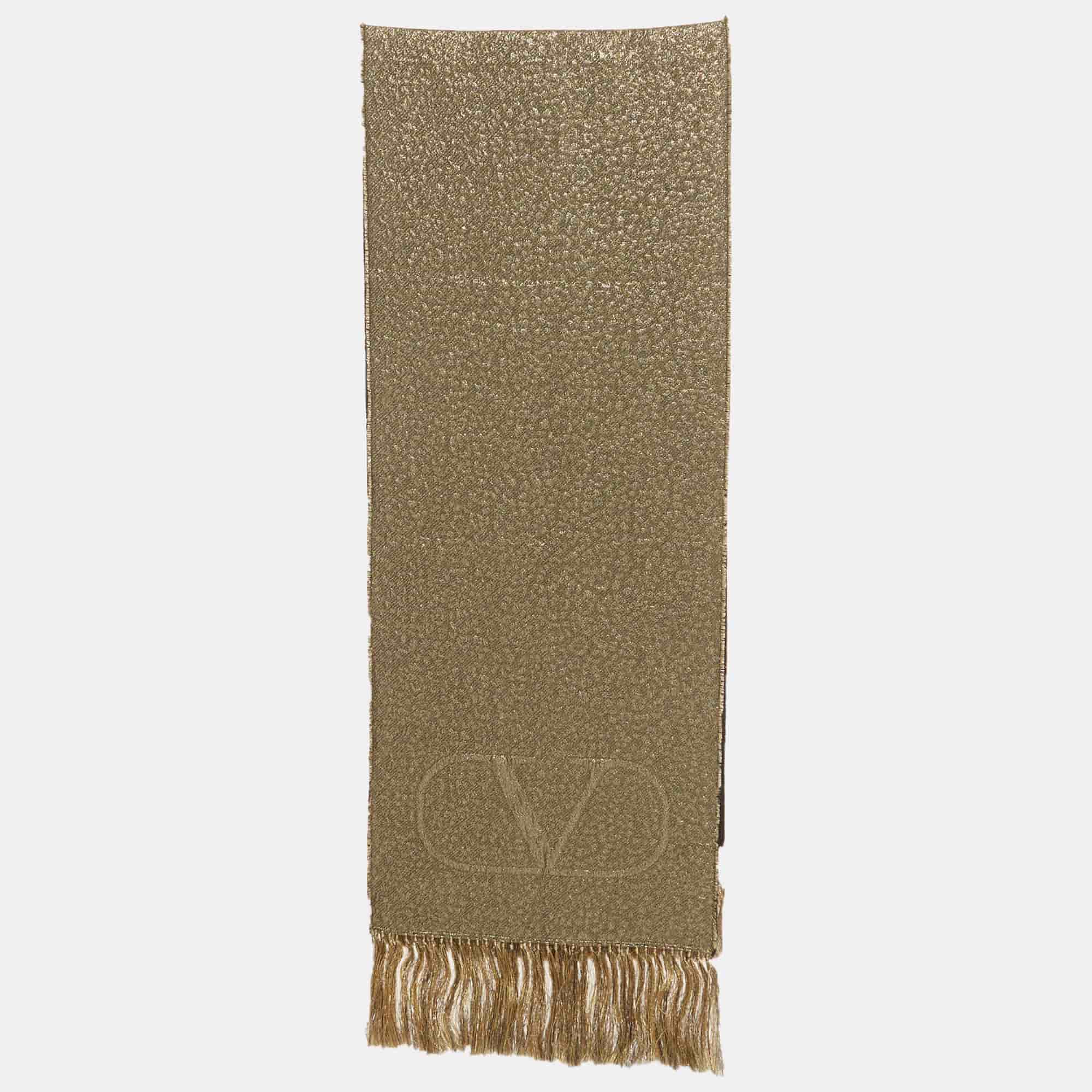Valentino Metallic Lurex and Wool Fringed Scarf