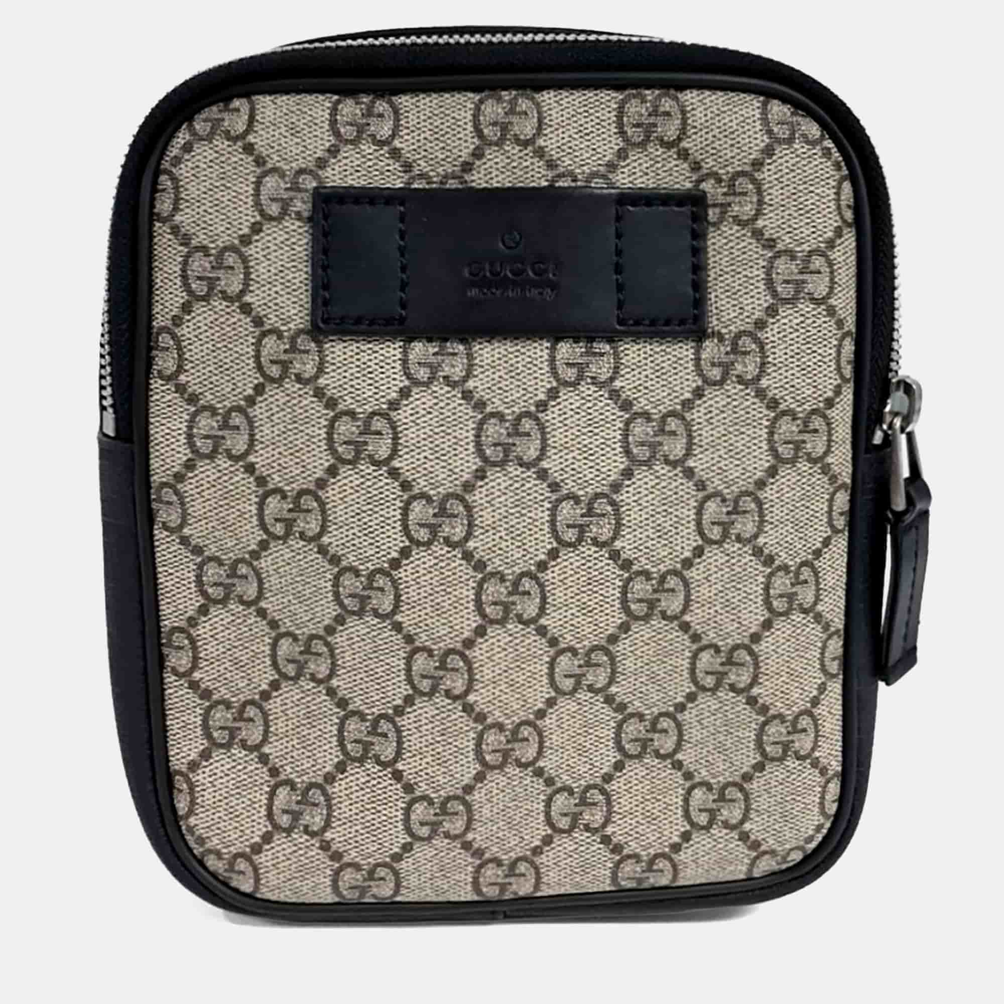 Gucci Beige Black Canvas and Leather Supreme Belt Bag