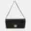 Chanel Classic Black Quilted Satin CC Pearl Clutch with Chain